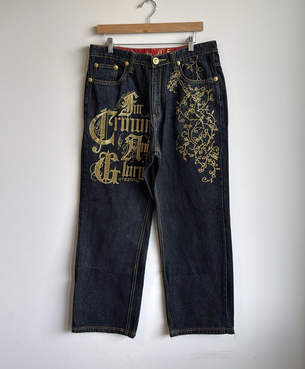 Designer × Vintage Crown Holder Y2K Embroidered Baggy Jeans