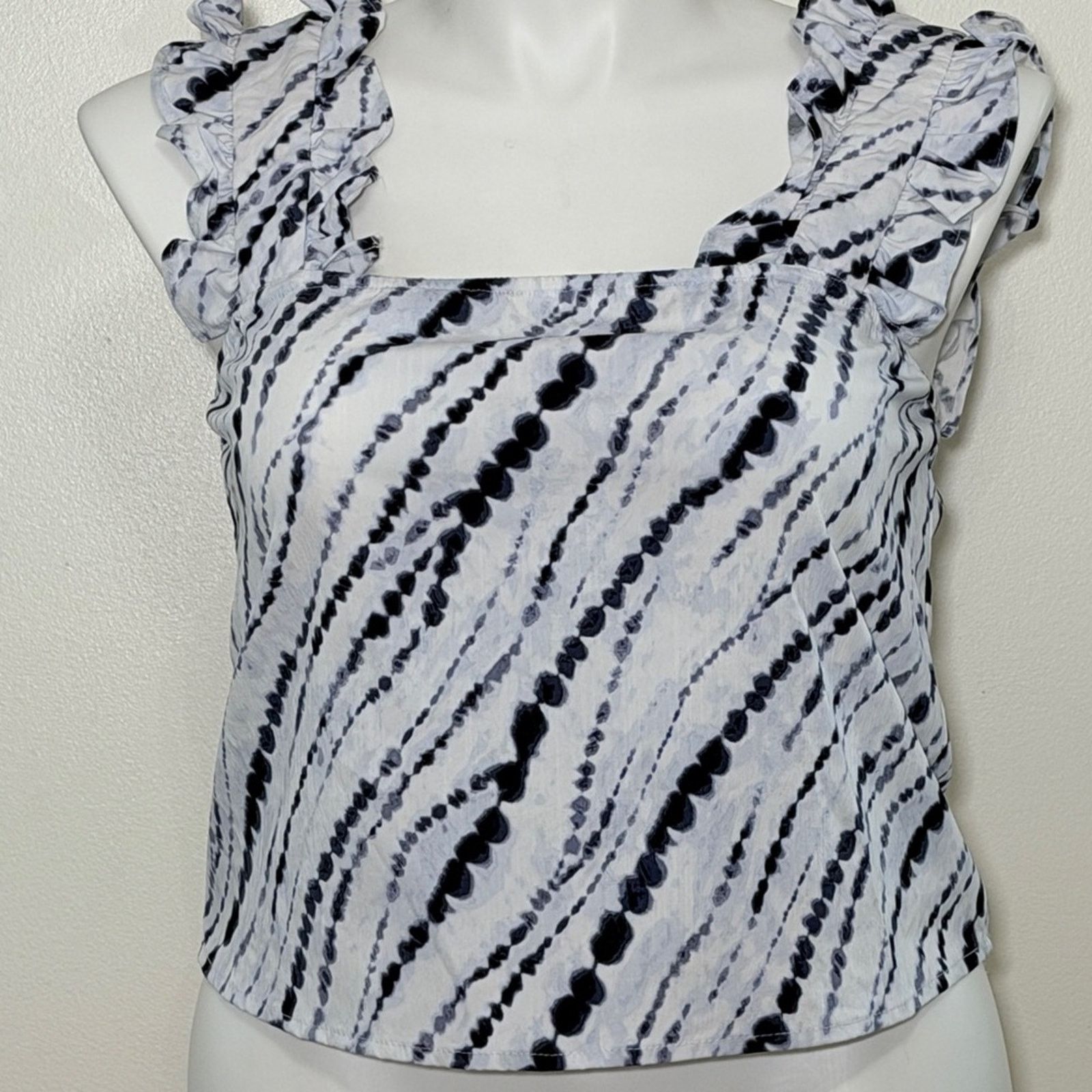 I.N.C INC Ruffled Strap Black & White Tie-Dye Women's Top medium Size M / US 6-8 / IT 42-44 - 1 Thumbnail