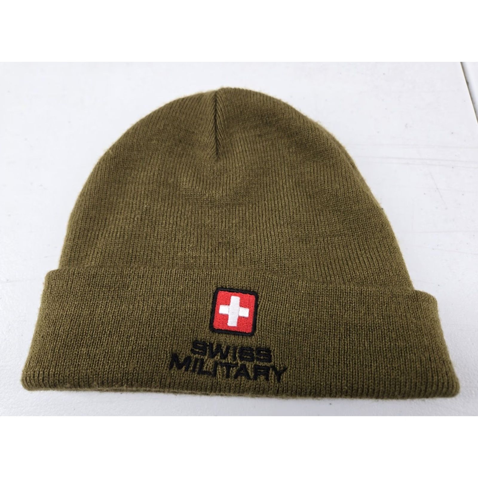 Vintage Swiss Military Beanie Cap Winter Hats Mens One Size Green Beanie Winter Cap Logo Solid Beanie Mens Size ONE SIZE - 4 Thumbnail