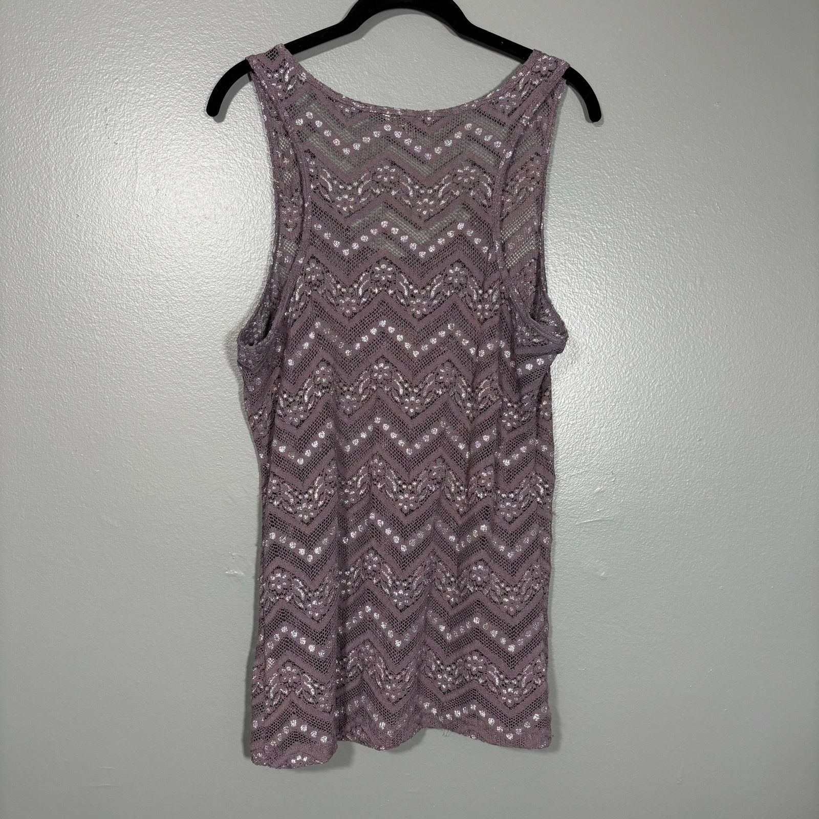 BKE BKE Women's Y2K Gray & Silver Lace & Metallic Tank Top Size L / US 10 / IT 46 - 7 Thumbnail