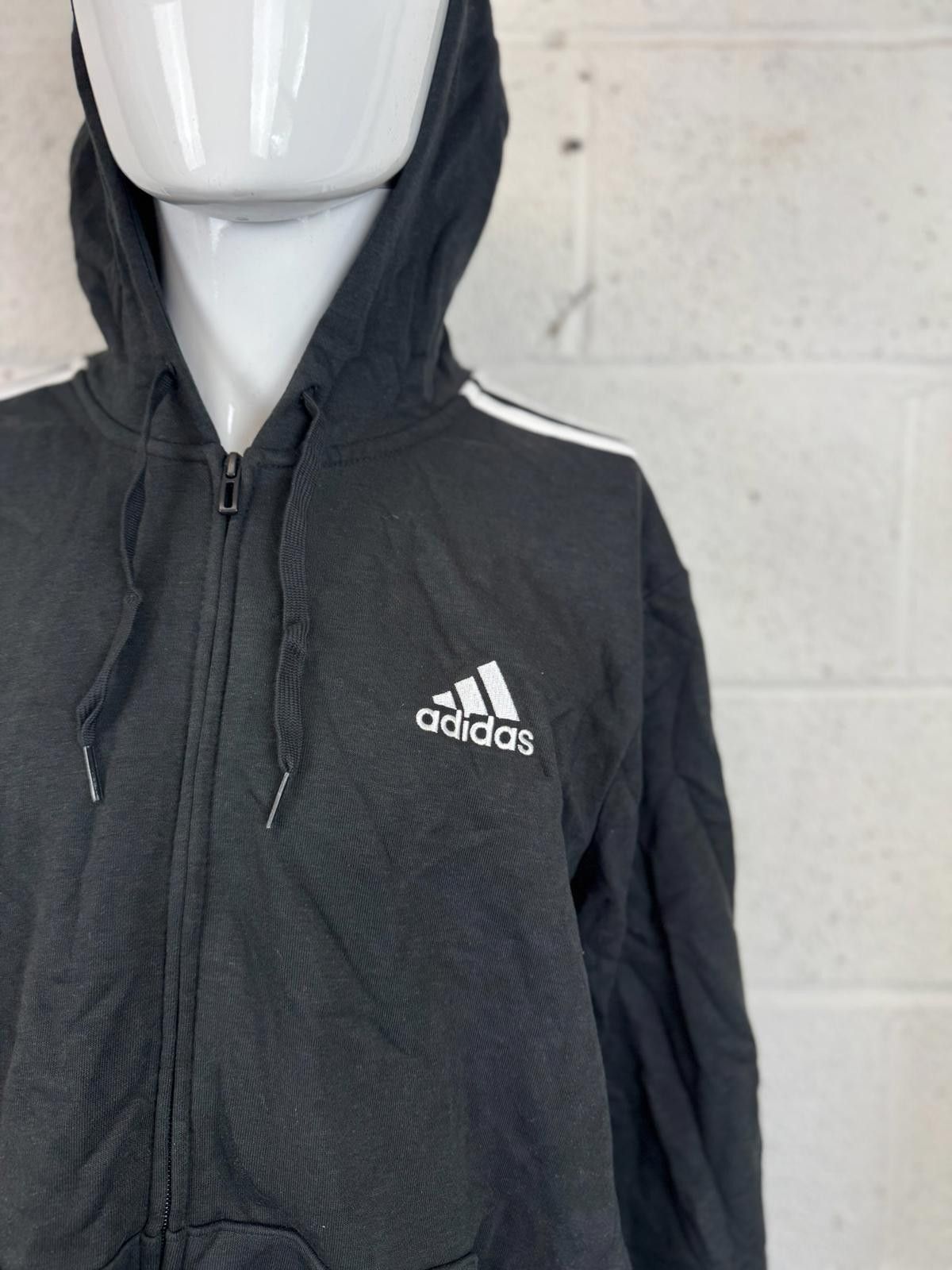 Adidas Adidas Black Full-Zip Hoodie with White Stripes Mens Size XL Size US XL / EU 56 / 4 - 2 Thumbnail