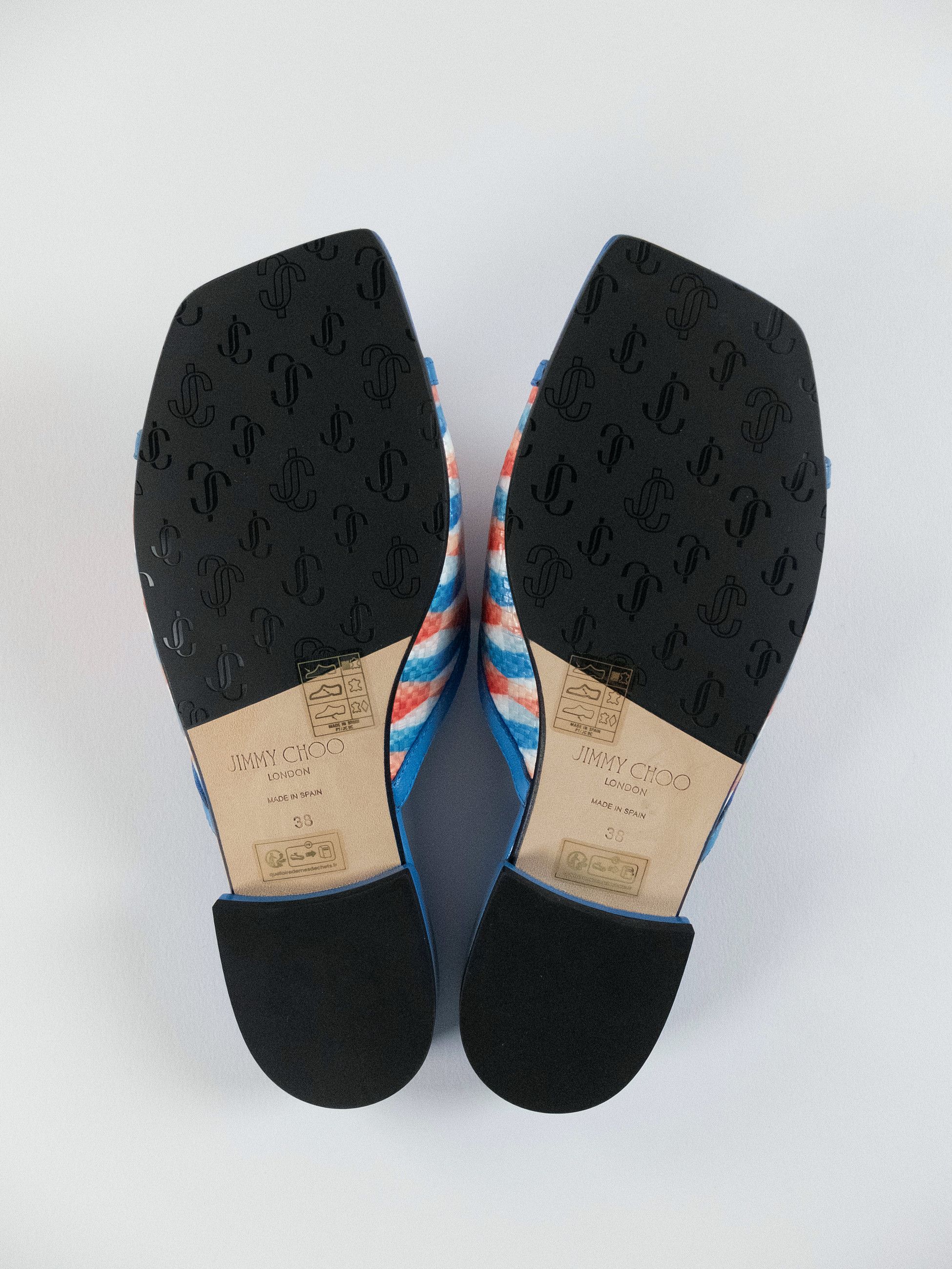 Jimmy Choo JIMMY CHOO Nako Flat blue logo embroidered leather flats 38 Size US 8 / IT 38 - 11 Thumbnail