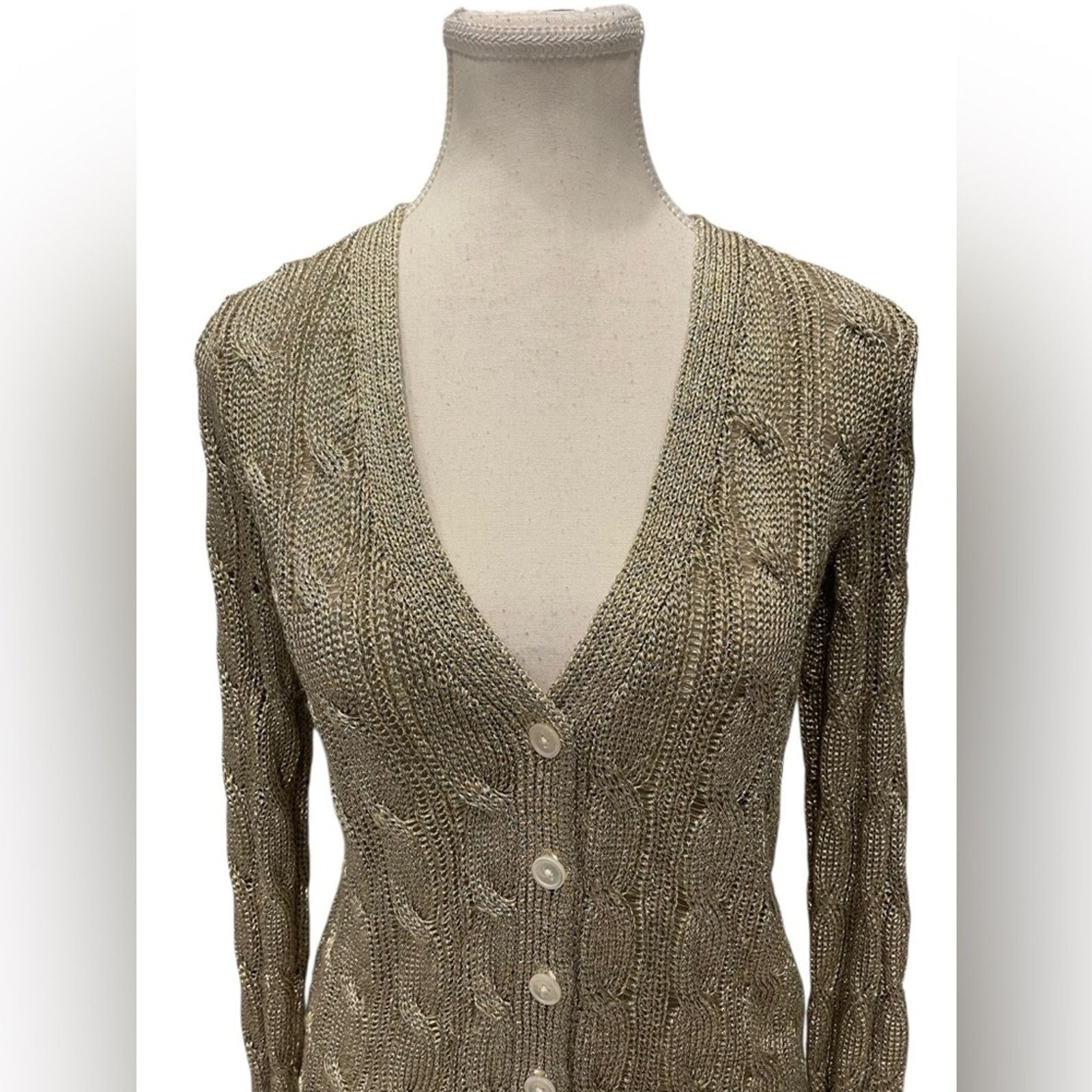 Ralph Lauren Ralph Lauren Black Label - Gold Metallic Knit Cardigan Sz S Size S / US 4 / IT 40 - 2 Thumbnail