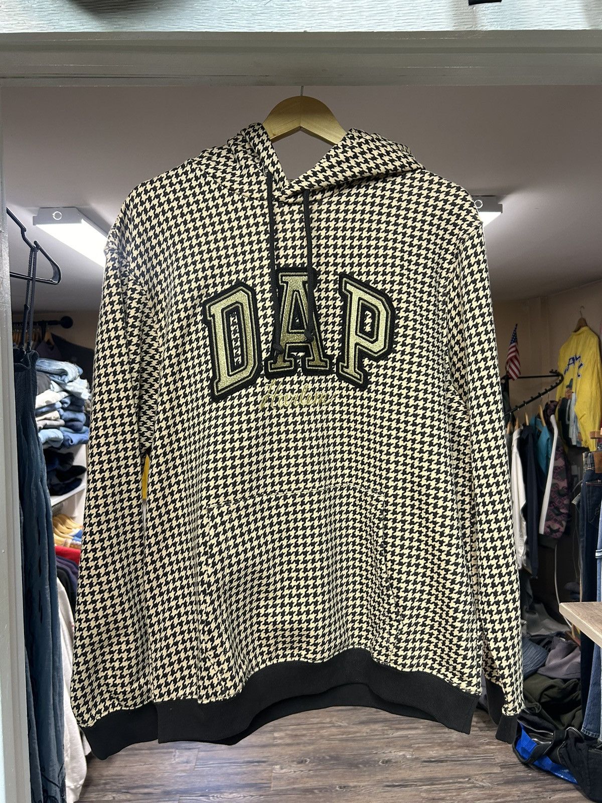 image of Dapper Dan x Gap Patterned Pullover Hoodie in Gold, Men's (Size Large)