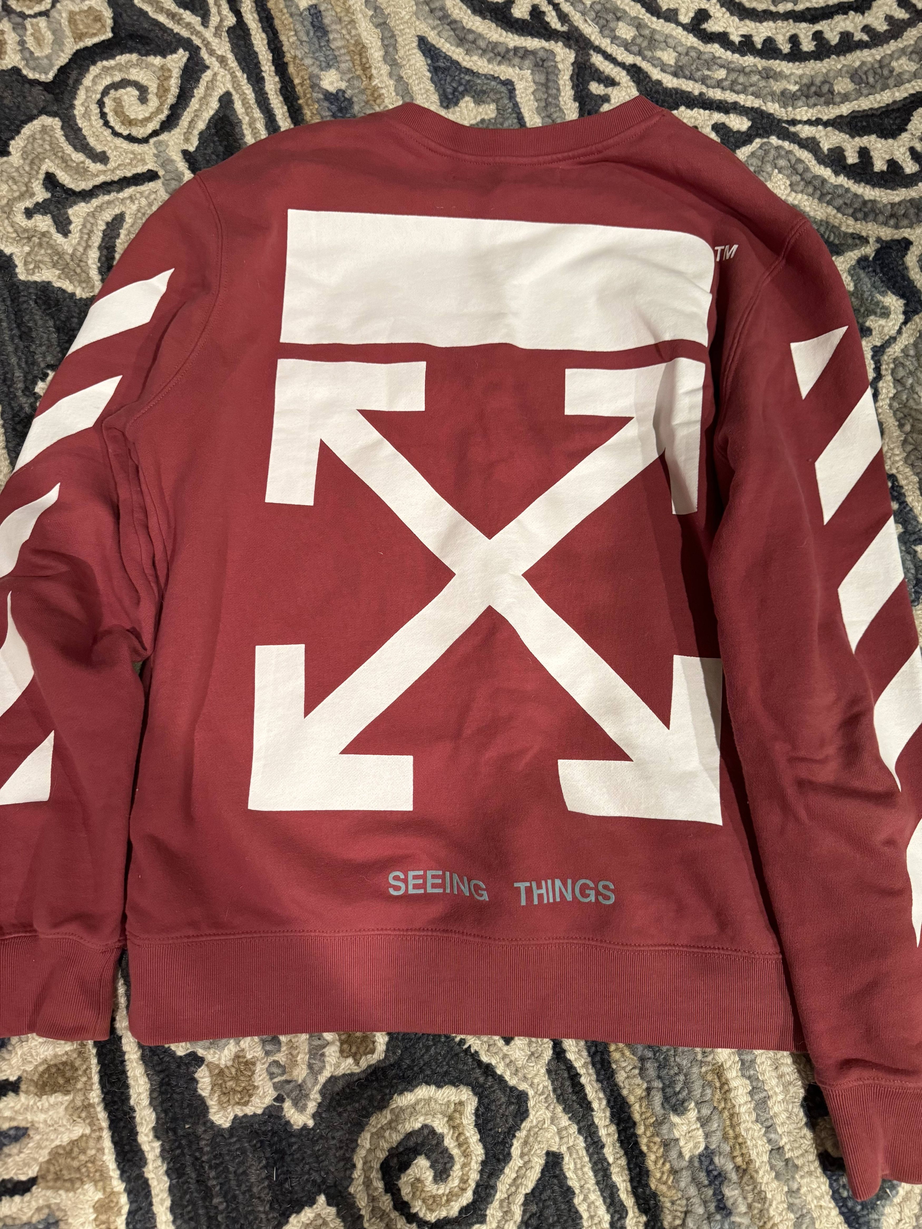 Off white red hot sale hoodie seeing things