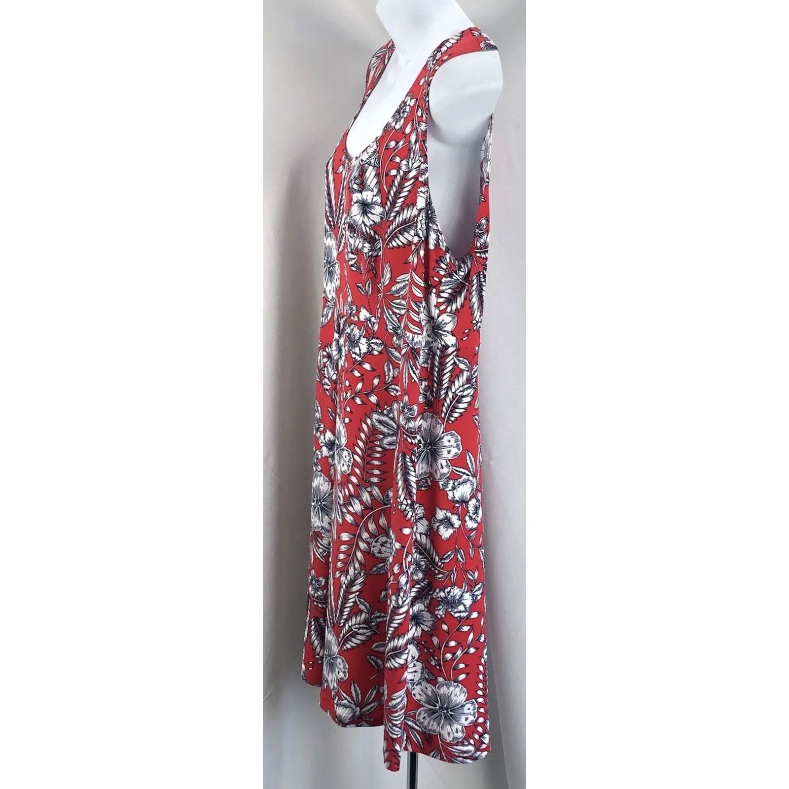 Vintage NWT Sleeveless Tank Dress 14P Red Floral Tropical Pleated Above Knee CoconutGirl Size XL / US 12-14 / IT 48-50 - 2 Thumbnail