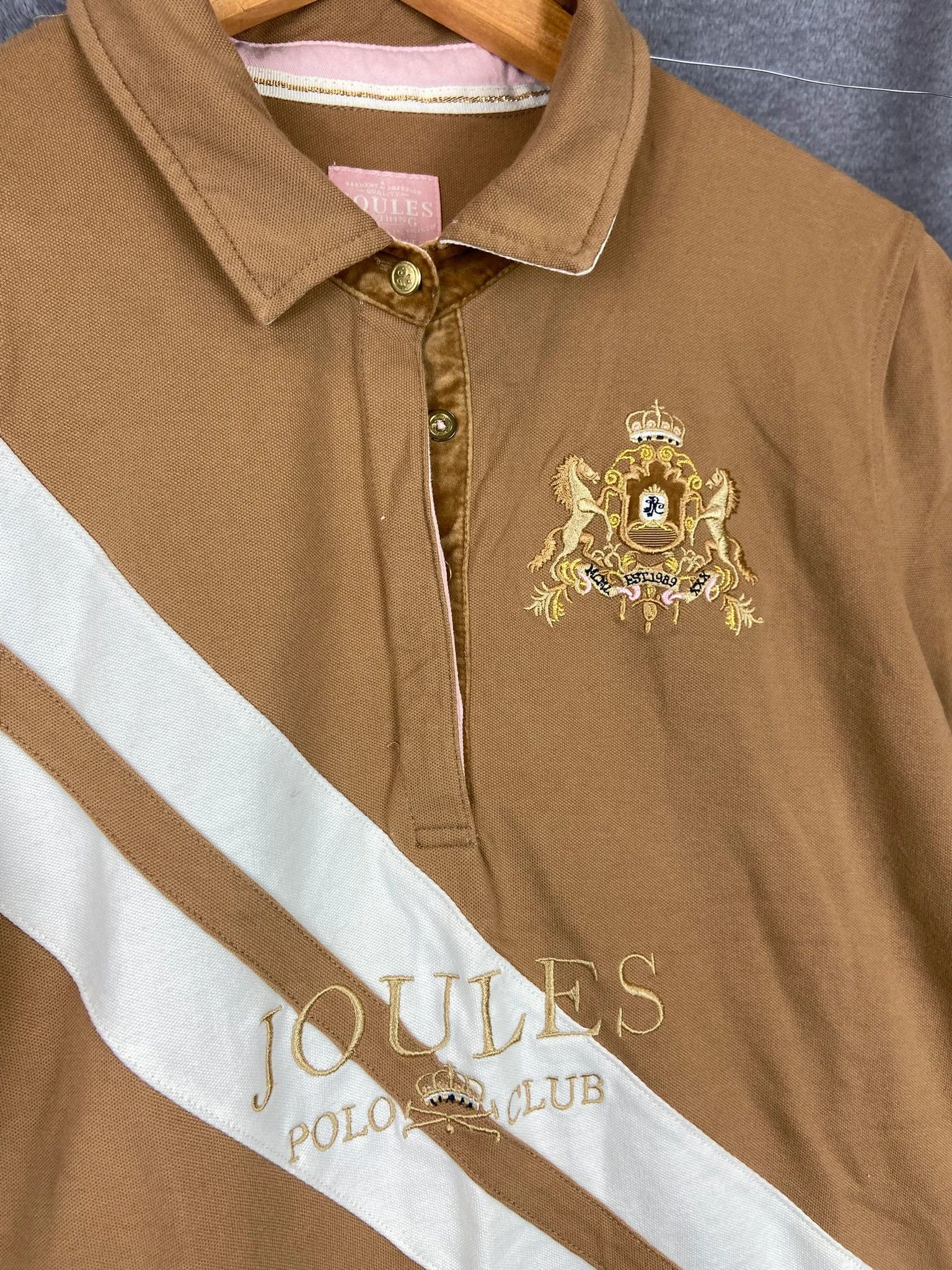 Vintage Joules Polo Club Beige Polo Shirt Embroidered Crest 44 Size US M / EU 48-50 / 2 - 2 Thumbnail