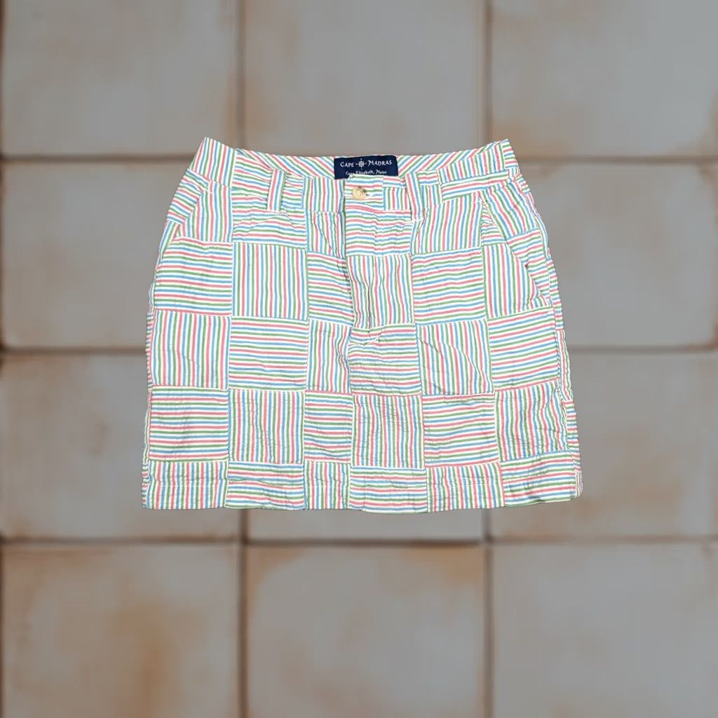 Pinko VINTAGE Cape Madras Skirt Womens 0 Pink Green Blue Striped Patchwork Mini Summer Preppy Size 25" / US 0 / IT 36 - 1 Thumbnail