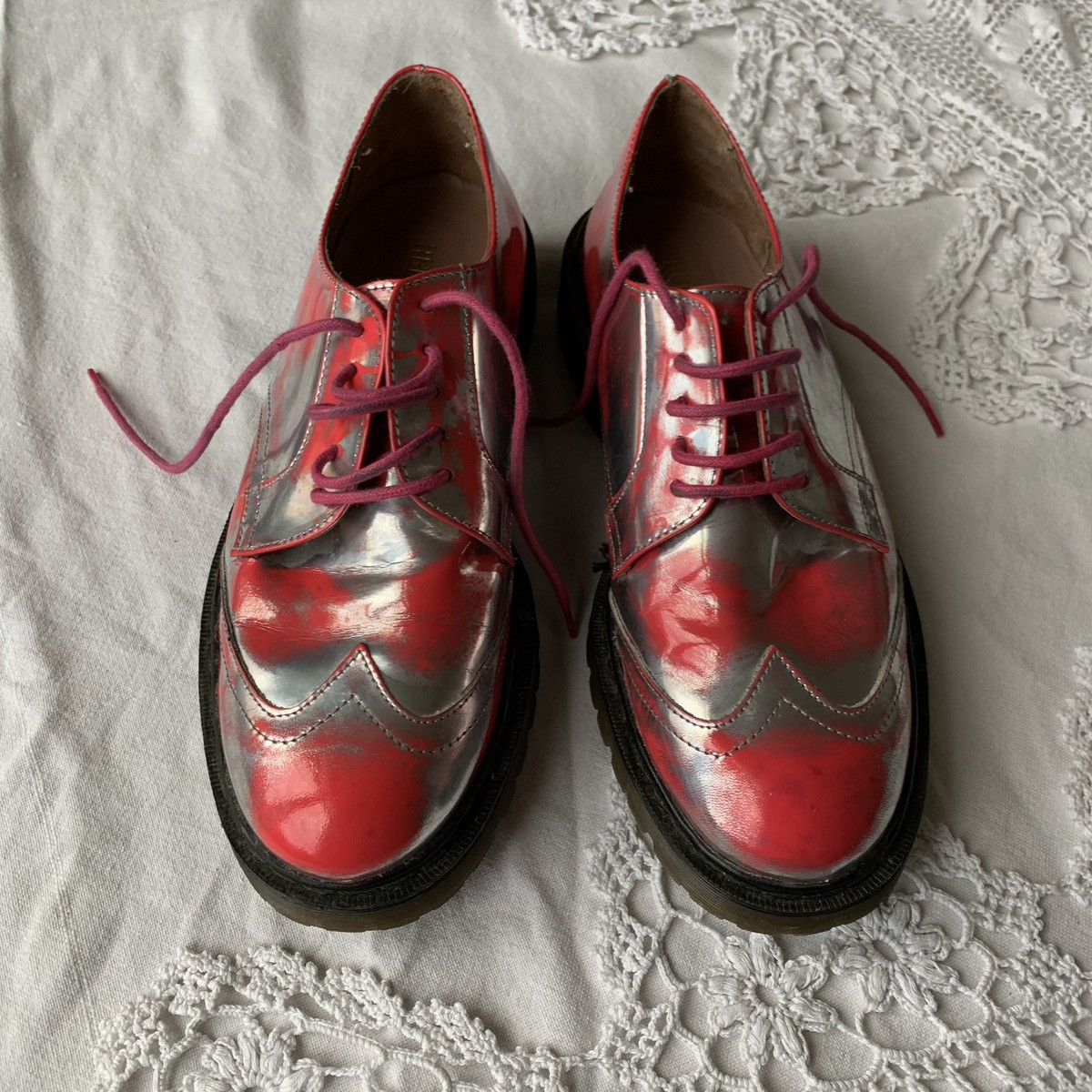 Red Valentino pink and silver lace up shoes
