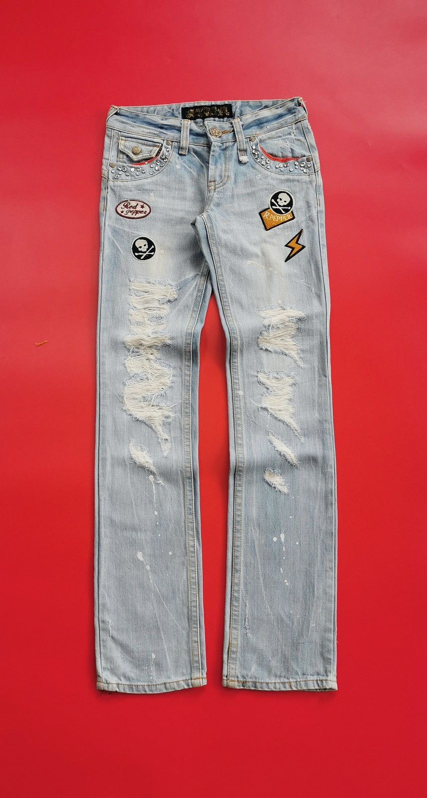 Japanese Brand Red Pepper Embroidery Patches Distressed Jeans Punk Size US 28 / EU 44 - 10 Thumbnail