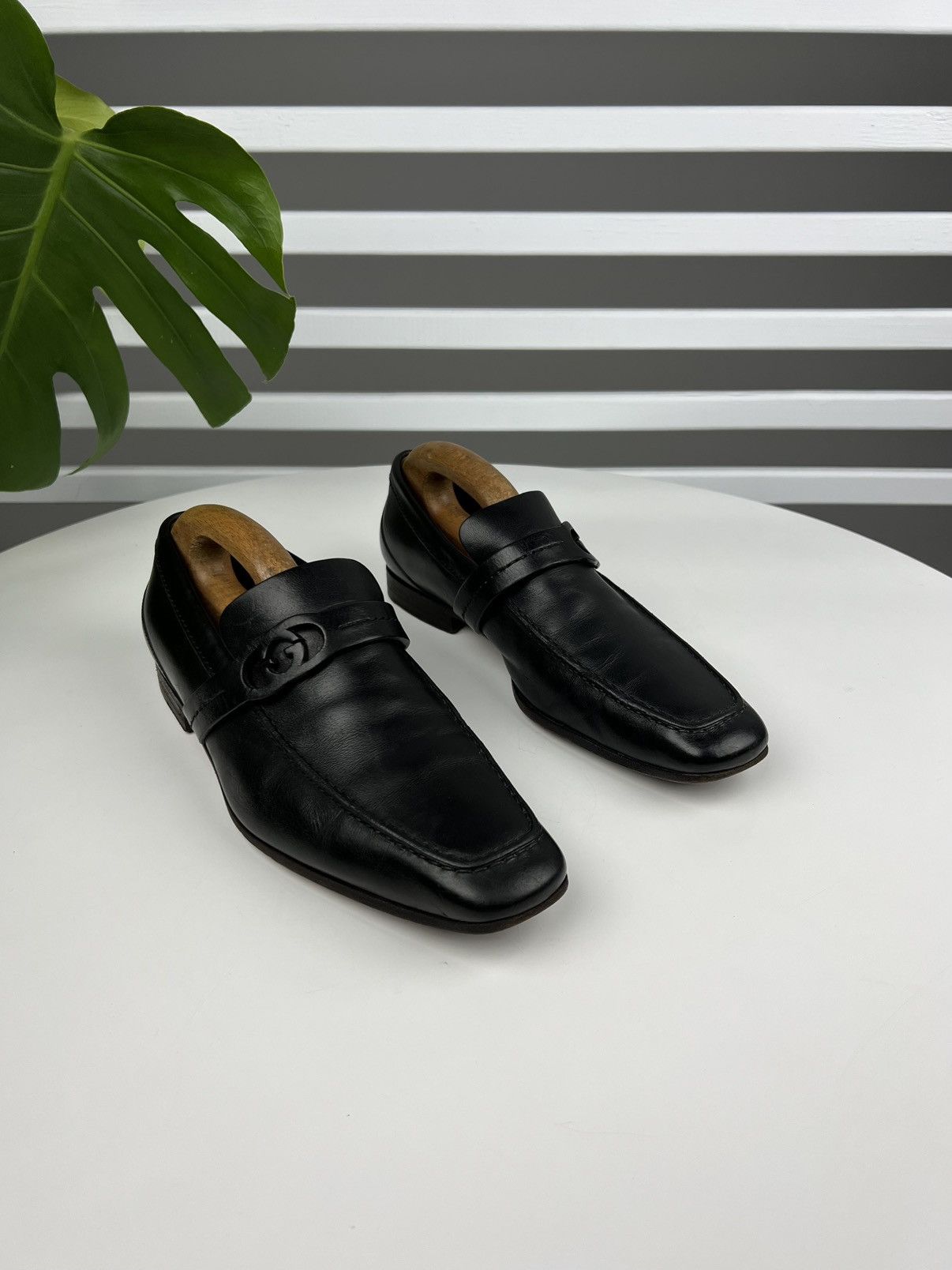 Gucci GUCCI Loafers Leather Shoes Strap GG Logo Black Men’s Size US 6.5 / EU 39-40 - 2 Thumbnail