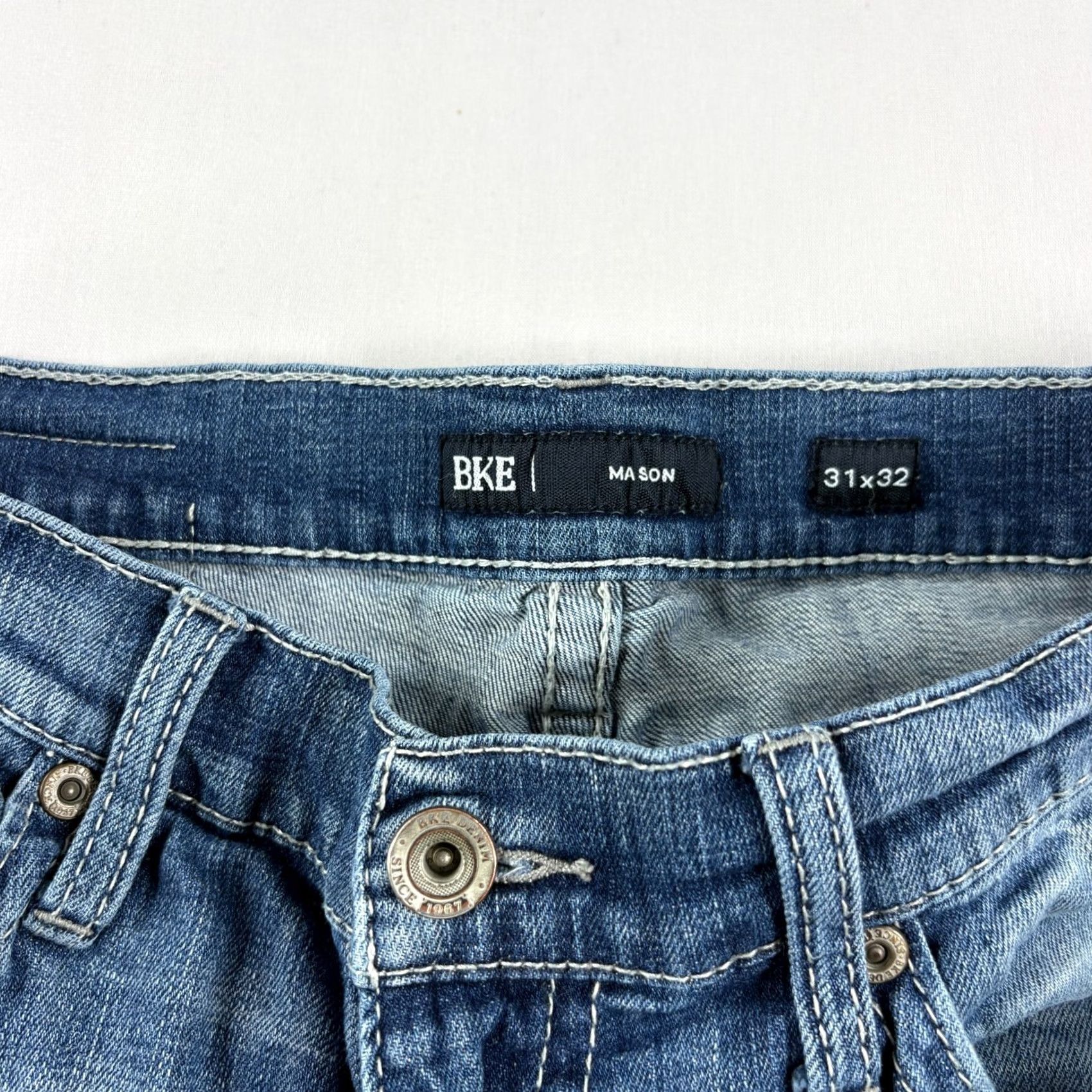 BKE BKE Jeans Mens 31x32 Blue Mason Tapered Distressed Denim Medium Wash Size US 31 - 3 Thumbnail