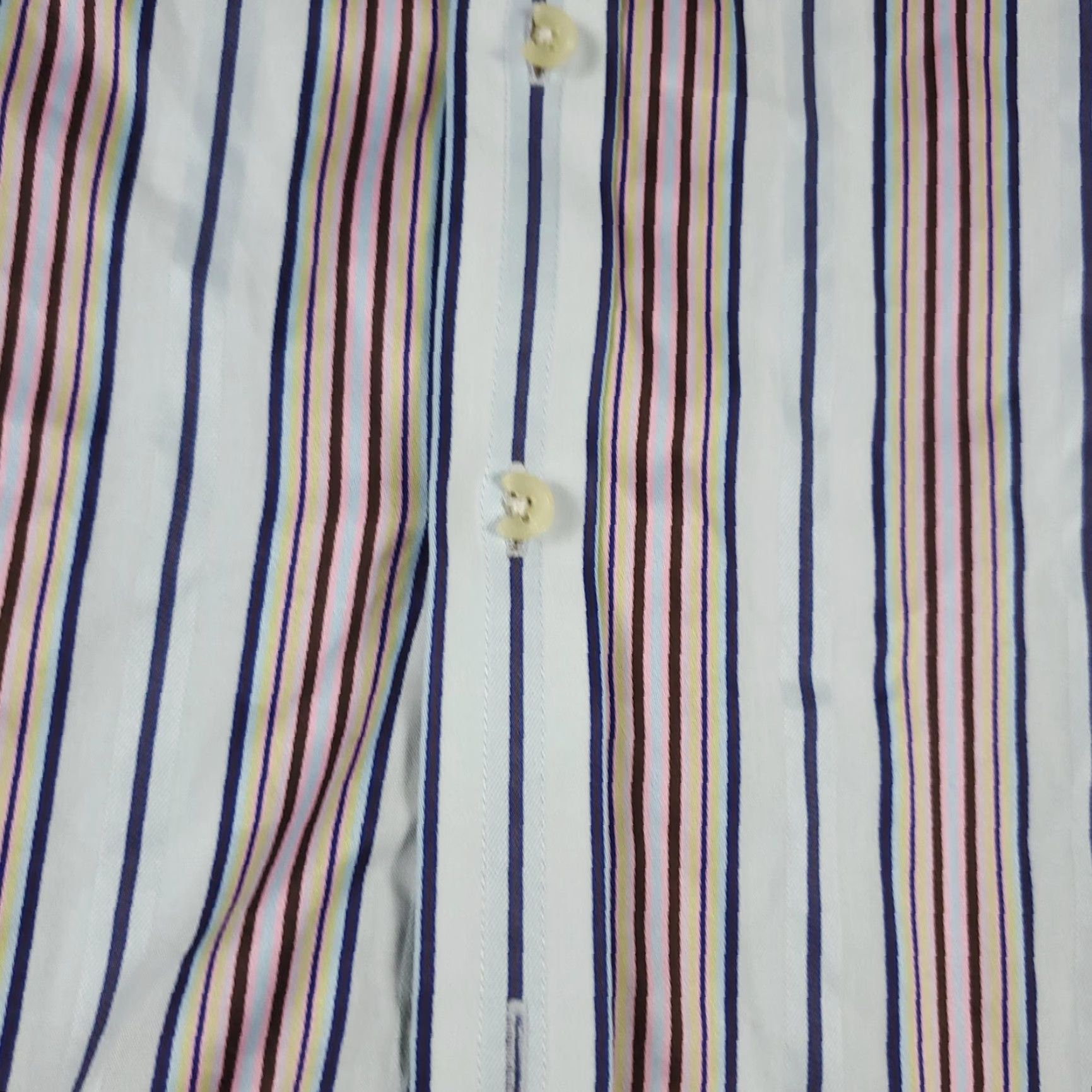 Ted Baker Ted Baker Dress Shirt Mens 17 Large White Striped Spread Cuff Classic Cotton Size 46R - 6 Thumbnail