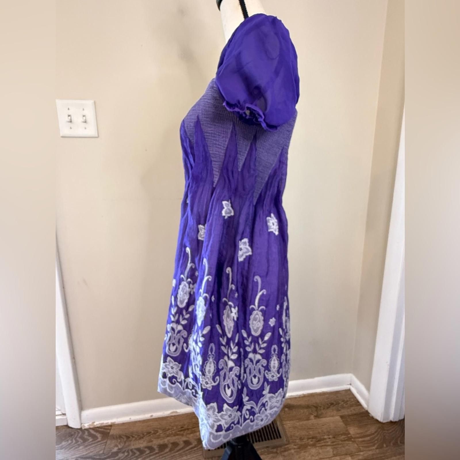 Other MOA purple embroidered floral pleated midi dress SZ 6 Size M / US 6-8 / IT 42-44 - 3 Thumbnail