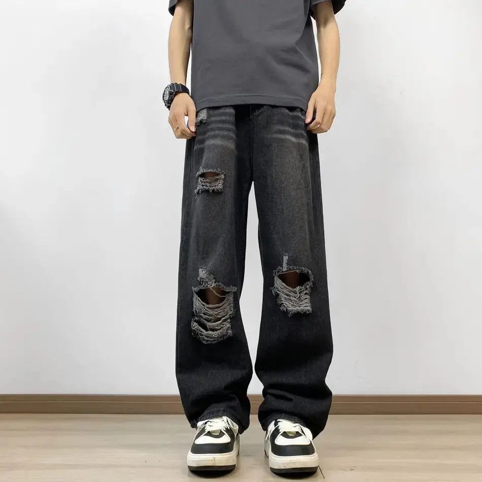 Japanese Brand Retro loose casual straight leg ripped jeans Size US 32 / EU 48 - 1 Thumbnail