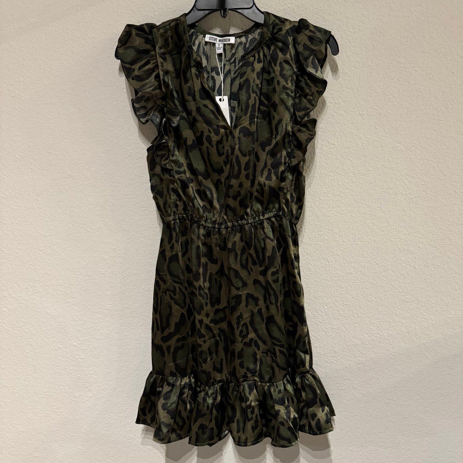 Steve Madden Steve Madden Satin Dress Leopard Spots Army Green Sz S Size S / US 4 / IT 40 - 1 Thumbnail