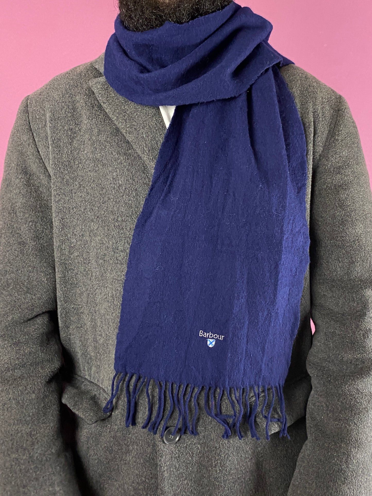 Barbour × Vintage Barbour Vintage Scarf - Navy Blue Wool Size ONE SIZE - 2 Thumbnail