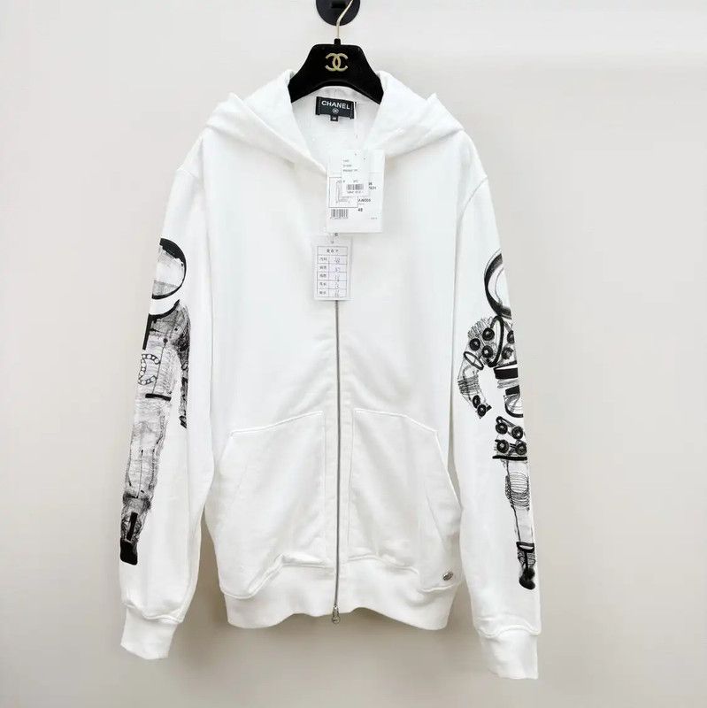 Chanel Chanel White Cotton Women's Hoodie 0089 Size ONE SIZE - 1 Thumbnail