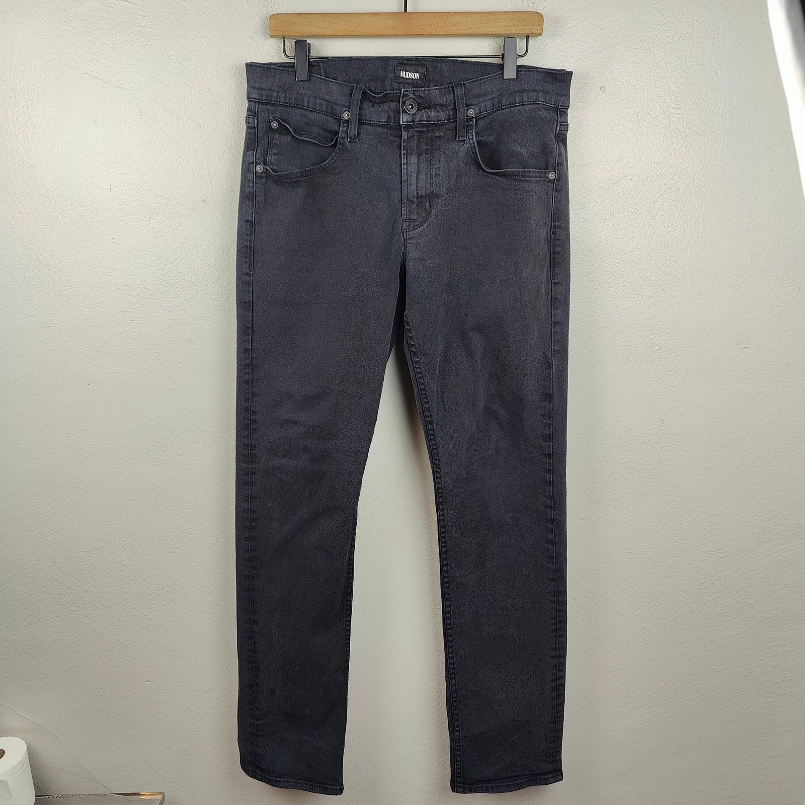 Hudson Hudson Byron Straight Jeans Mens 32 Black Wash Stretch Size US 32 / EU 48 - 1 Thumbnail