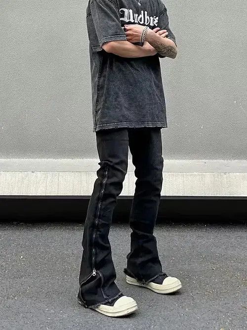 faded gradient grunge flared jeans