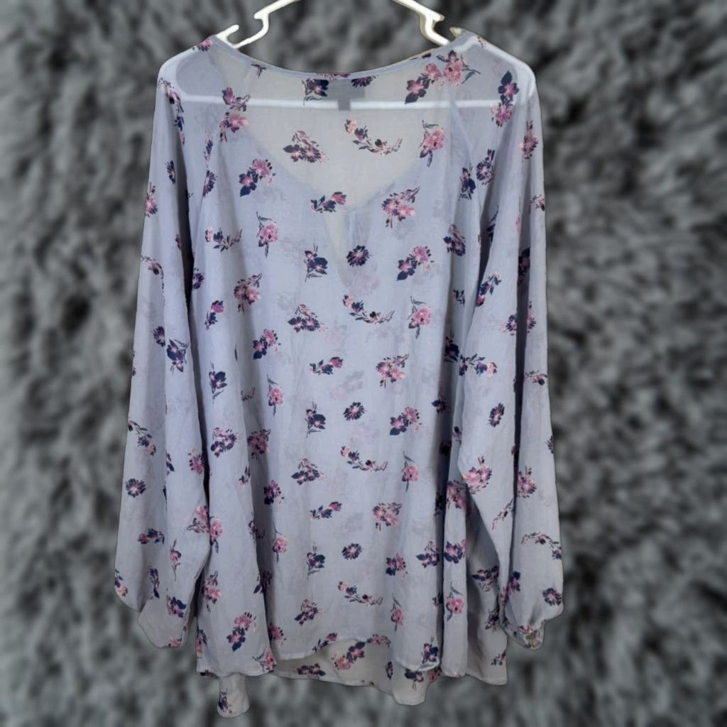 Vintage Lane Bryant Blouse Top Womens Plus Light Blue Floral Sheer Bow Tie 22 Blouse Size 3XL / US 20-22 - 1 Thumbnail