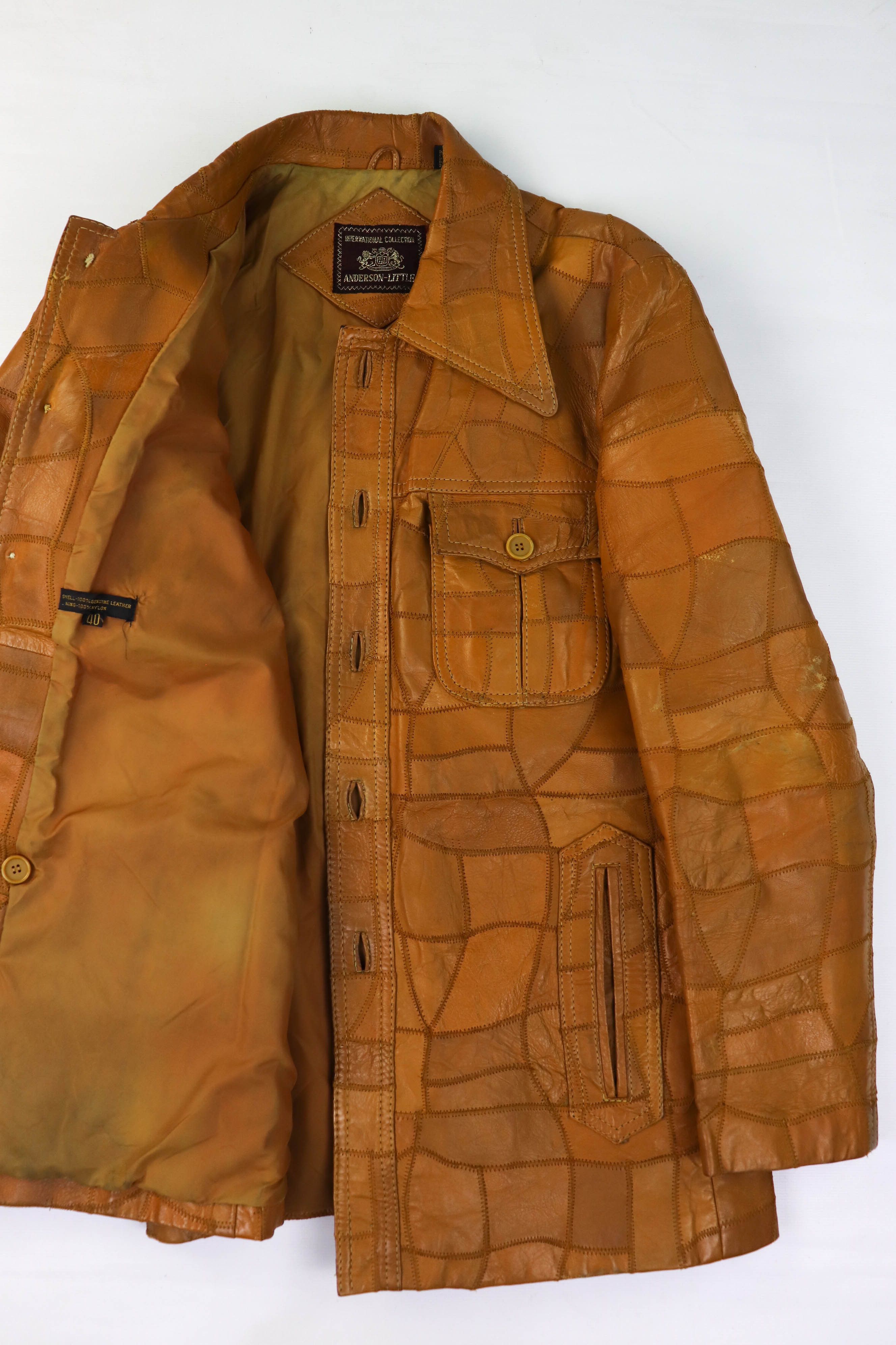 Vintage 70-80s Vintage Korean Caramel Tan Patchwork Leather Jacket Size US L / EU 52-54 / 3 - 11 Thumbnail