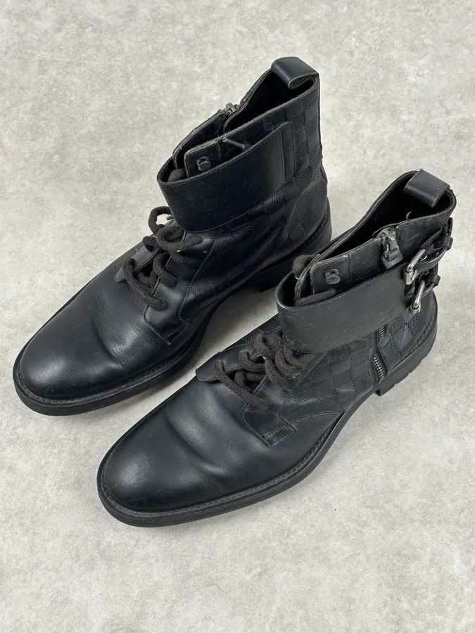 Louis Vuitton Louis Vuitton Black Leather Damier Lace-Up Boots Size US 7 / EU 40 - 3 Thumbnail
