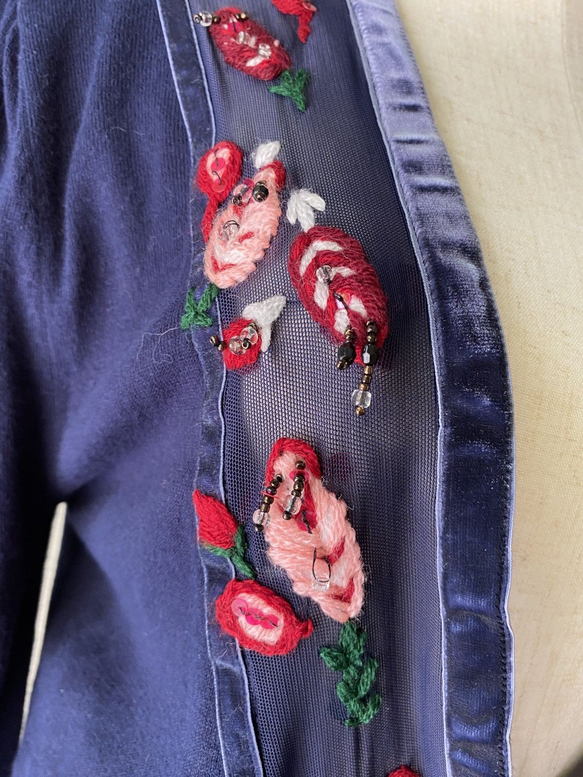 Kenzo KENZO Blue V-Neck Cardigan with Embroidered Trim. Size ONE SIZE - 4 Thumbnail