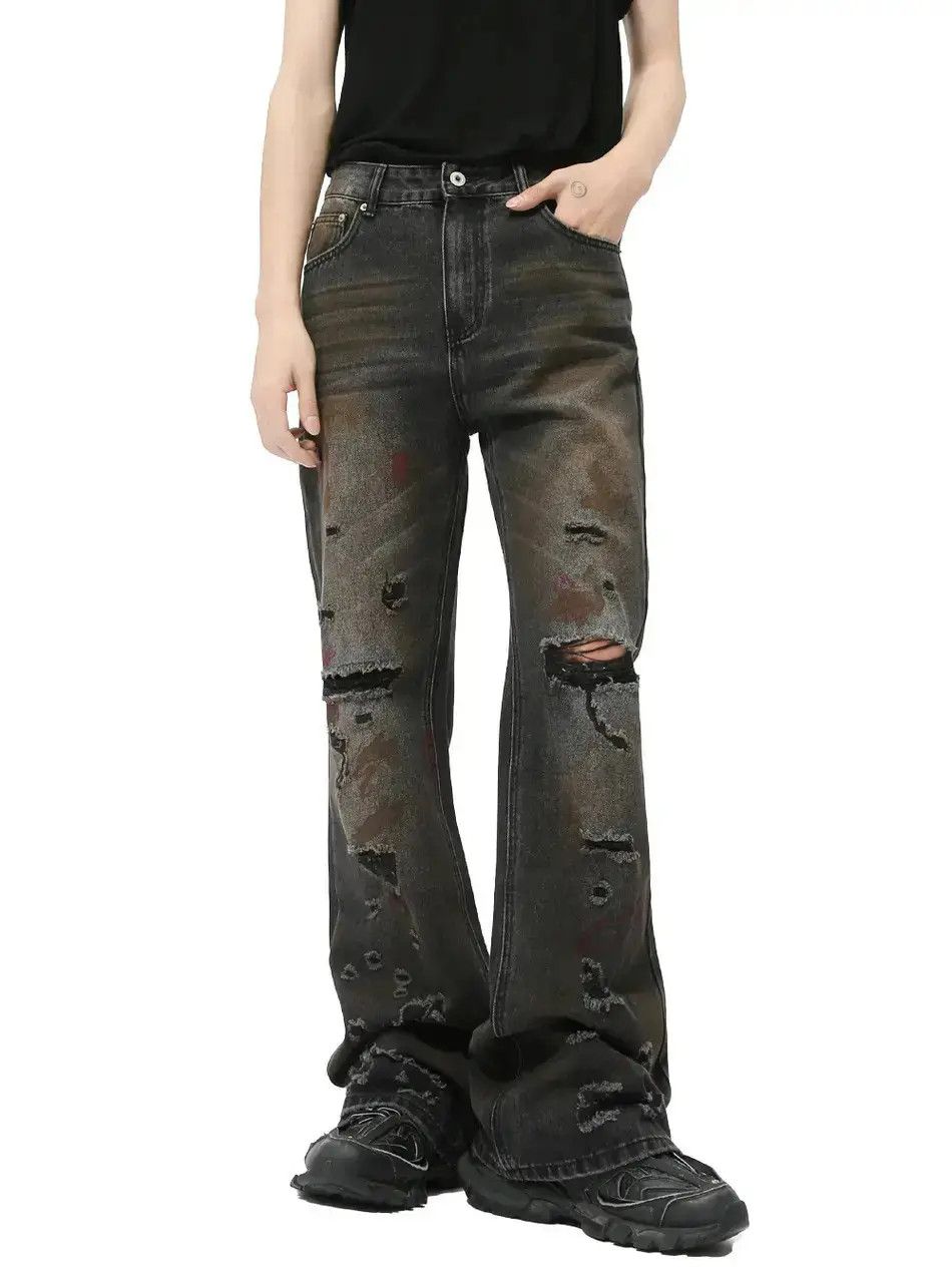 Japanese Brand Retro loose casual ripped graffiti jeans Size US 32 / EU 48 - 6 Thumbnail