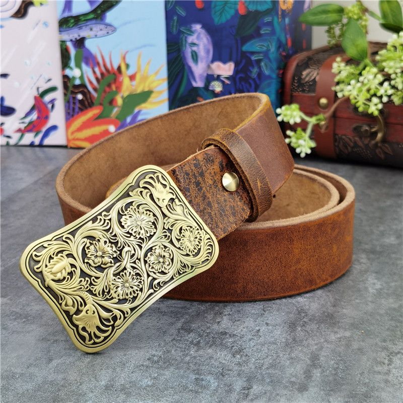 Japanese Brand × Leather Carving Flower Brass Belt Size ONE SIZE - 3 Thumbnail