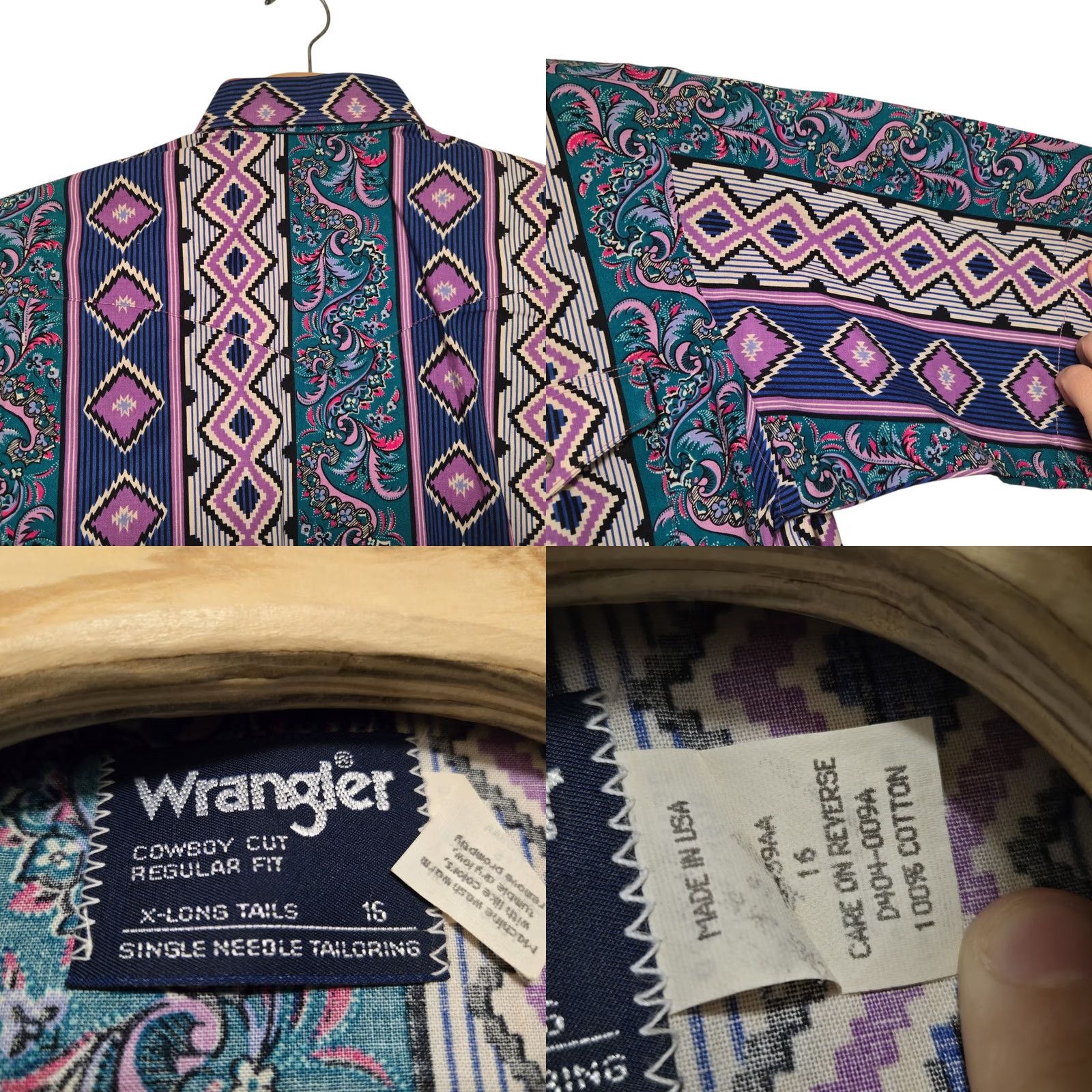 Wrangler VINTAGE Wrangler Brushpopper Shirt 16 Large Purple Aztec Rodeo Western Paisley Shirt Mens Size US L / EU 52-54 / 3 - 8 Thumbnail