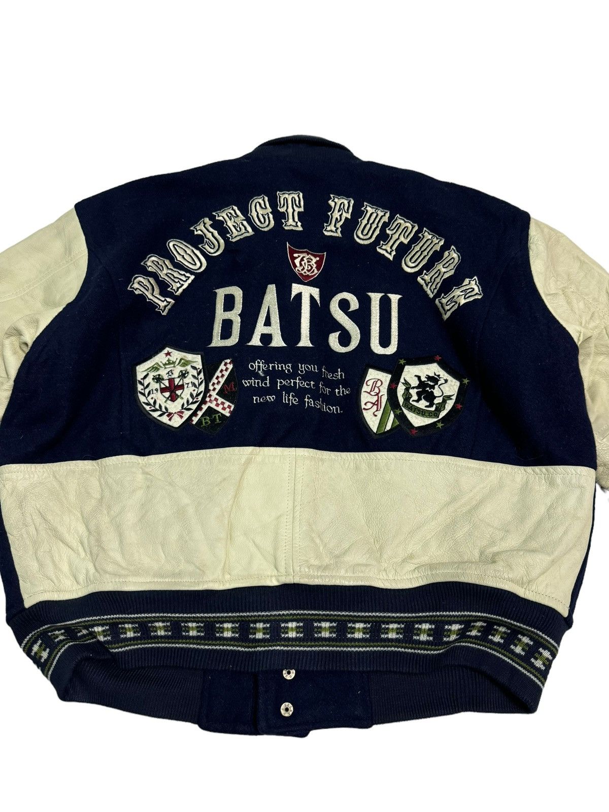 Japanese Brand Vintage Project Future Bat-Su Varsity Leather Jacket Size US L / EU 52-54 / 3 - 14 Thumbnail
