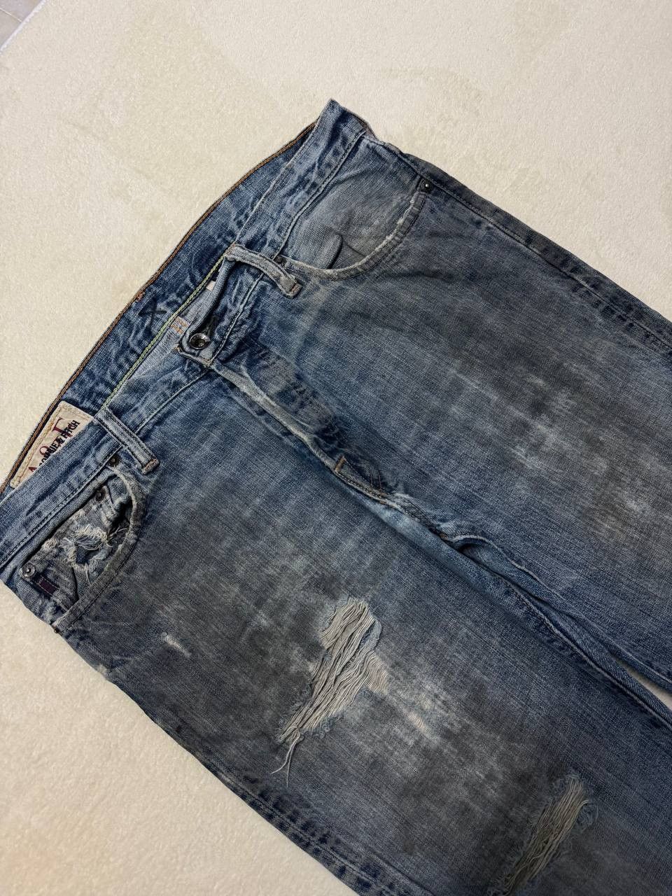 Vintage THRASHED 90s Style Abercrombie Rusty Distressed Flare Jean Size US 35 - 6 Thumbnail