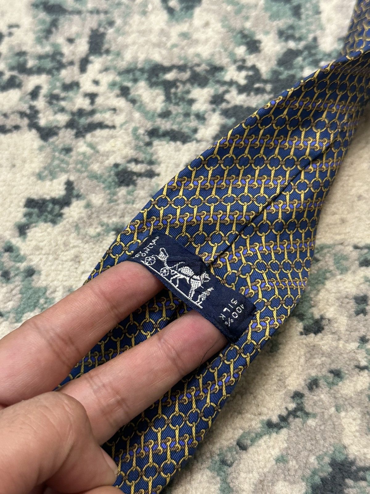 Hermes Hermes Paris Chain Pattern 100% Silk Tie (7200 UA) Size ONE SIZE - 6 Thumbnail