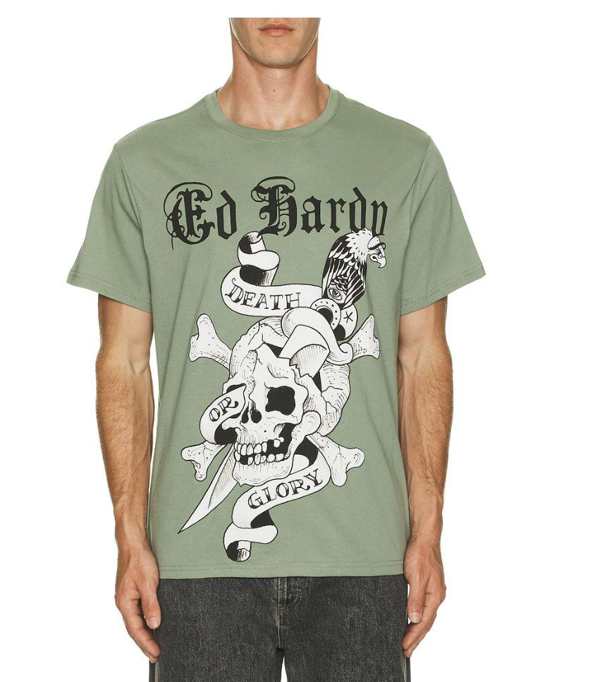 Ed Hardy Ed Hardy Death or Glory Skull Tee Light Olive ( M ) Size US M / EU 48-50 / 2 - 1 Thumbnail