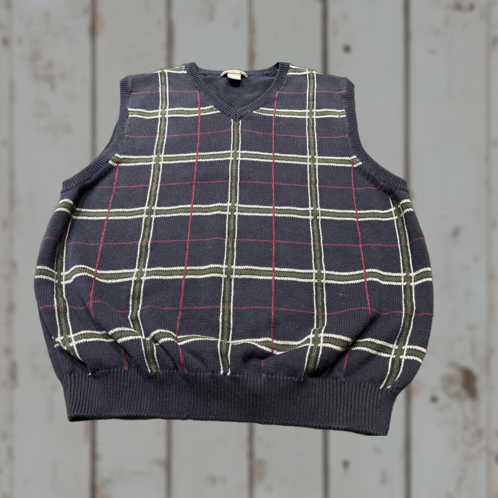 Eddie Bauer VINTAGE Eddie Bauer Sweater Vest Men L Plaid Navy Blue Y2K Geometric Knit V-Neck Size US L / EU 52-54 / 3 - 1 Thumbnail