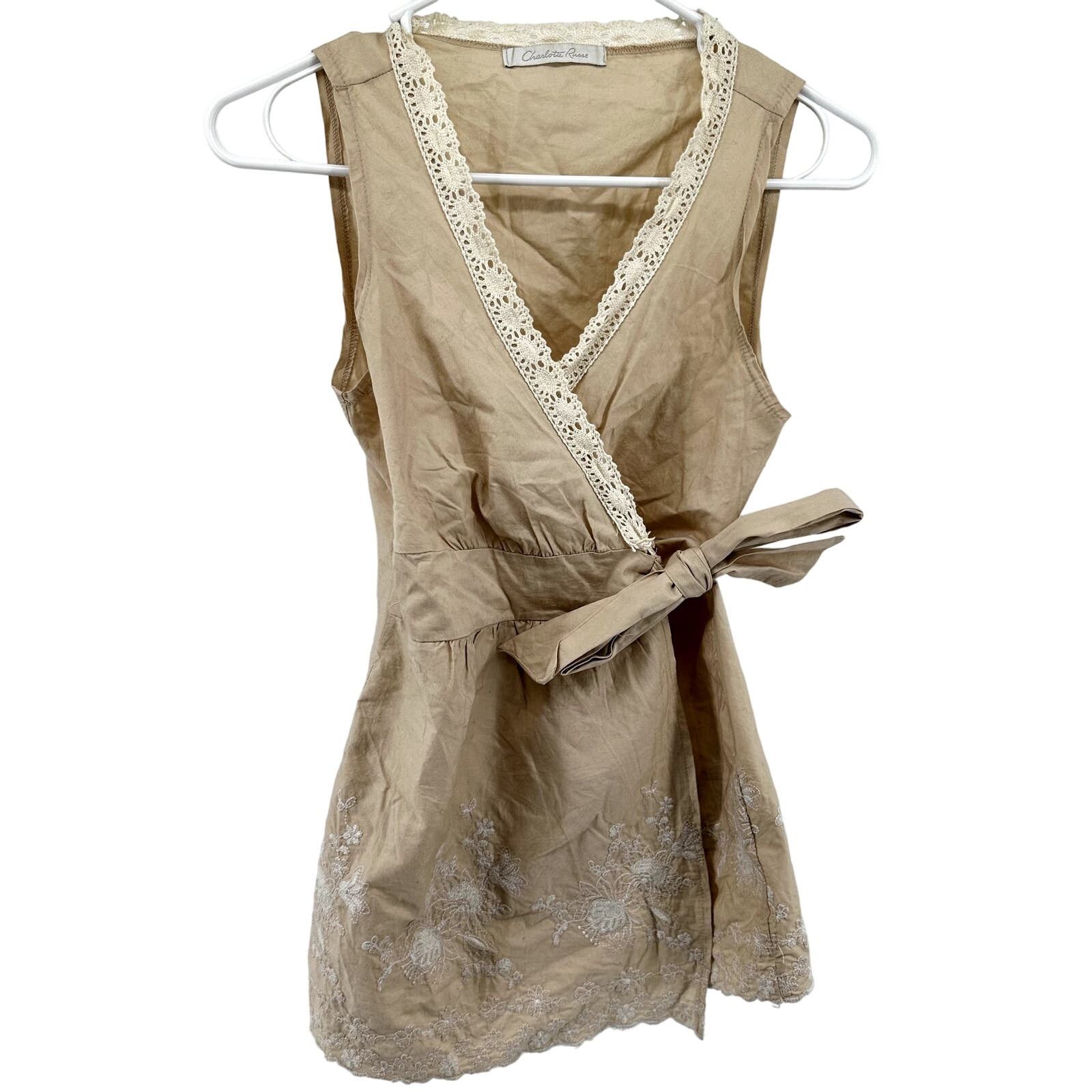 Vintage Charlotte Russe Wrap Blouse Top Lace Trim Cream S, image size:1600x1600