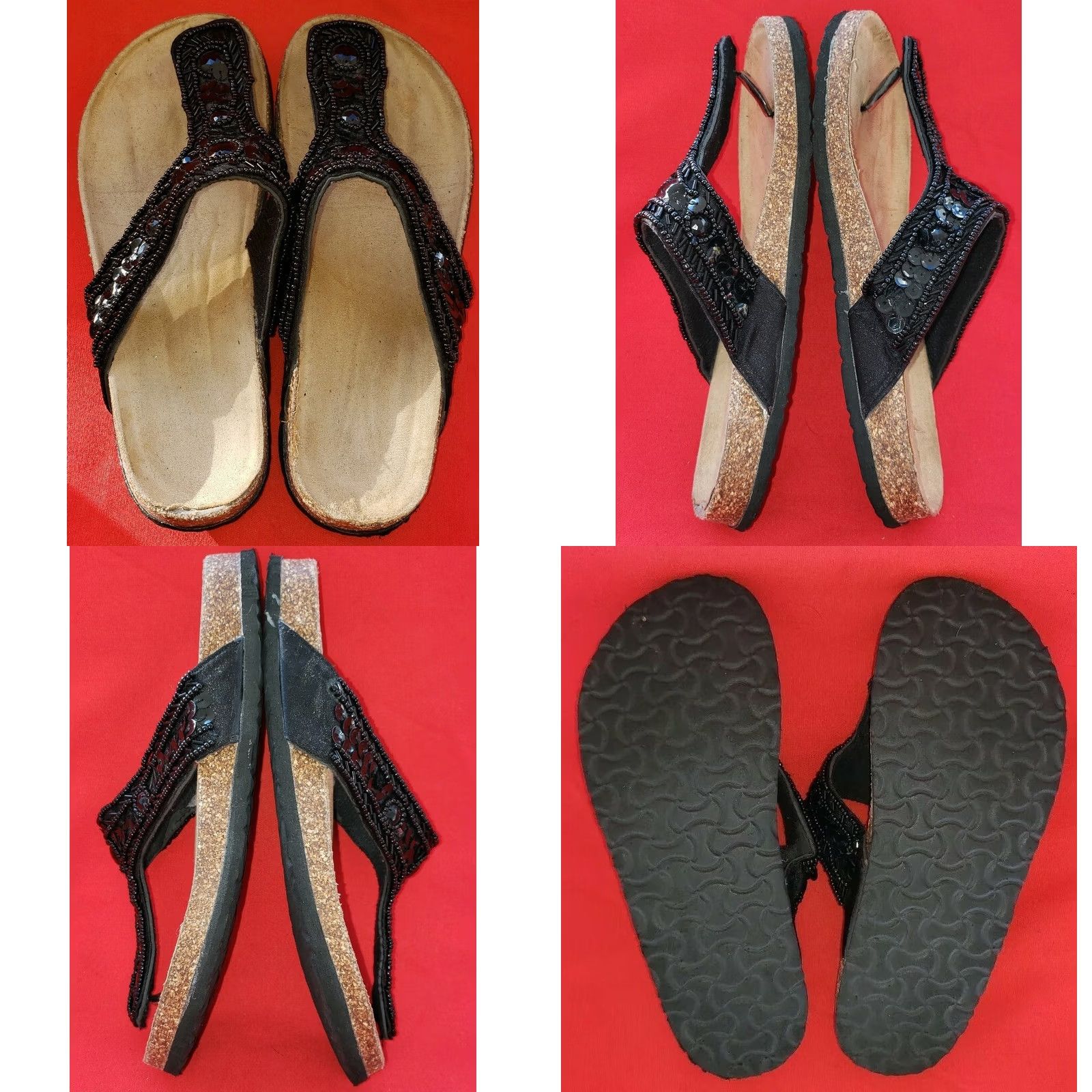 Vintage Women's Black Sandal Size 7-7.5M Toe Post With Sequins And Beads Size US 7.5 / IT 37.5 - 8 Thumbnail