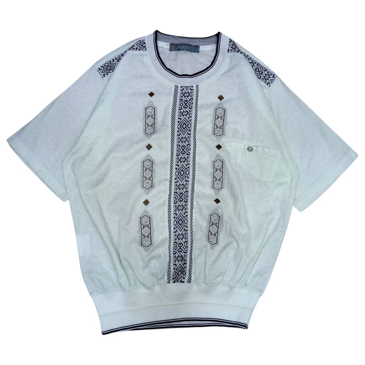 Designer × Playboy × Vintage Rare! Vintage Playboy Retro Pimp Style Jacquard Viscose Top Size US L / EU 52-54 / 3 - 1 Thumbnail