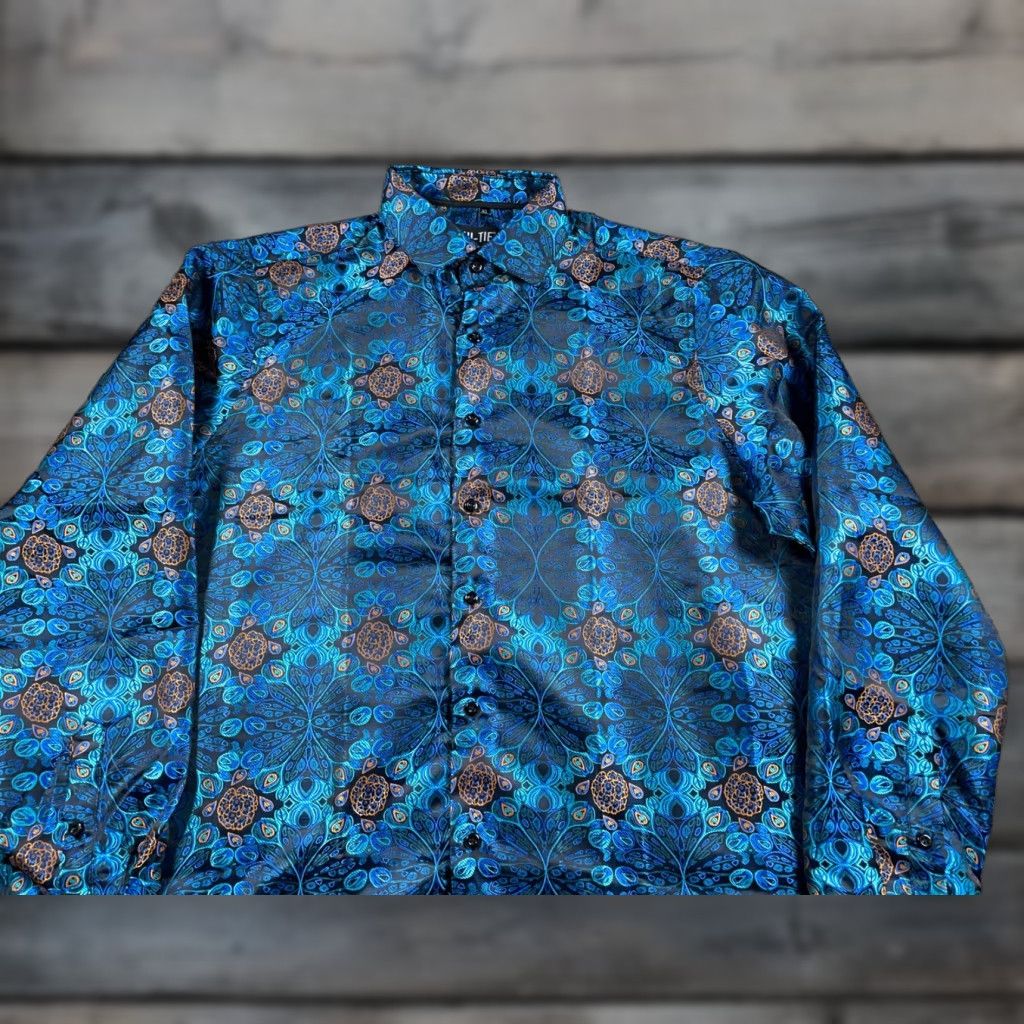Gloverall Hi-Tie Sh​irt Adult XL Blue Paisley Pattern Bohemian Hippie Retro Casual Button-Up Shirt Mens XL Size US XL / EU 56 / 4 - 1 Thumbnail