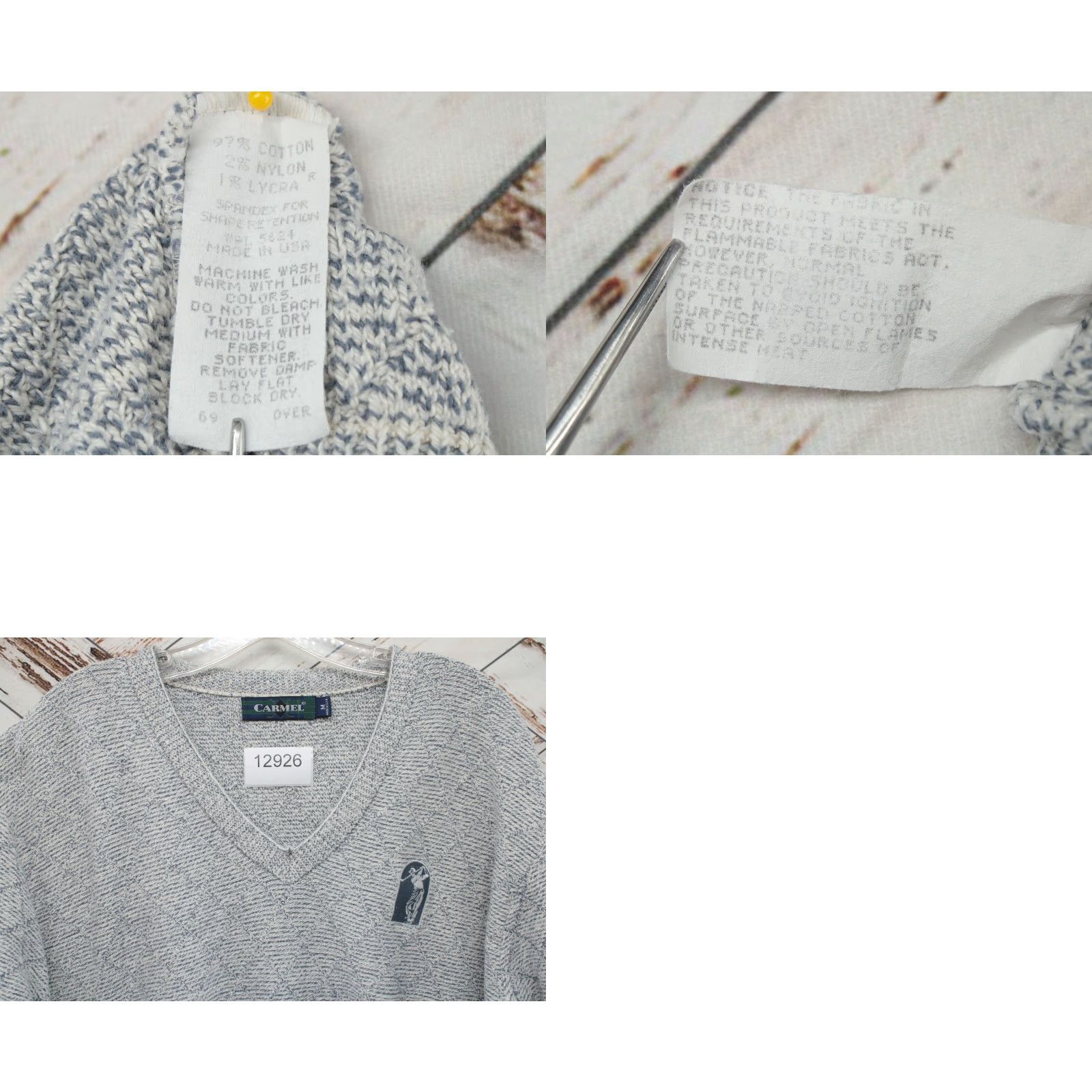 Vintage Carmel Golf Sweater Men's Medium Grey V Neck Logo Preppy Old School Pullover Knit Wool Cotton Nylon All Seasons Golf Mens Size US M / EU 48-50 / 2 - 8 Thumbnail