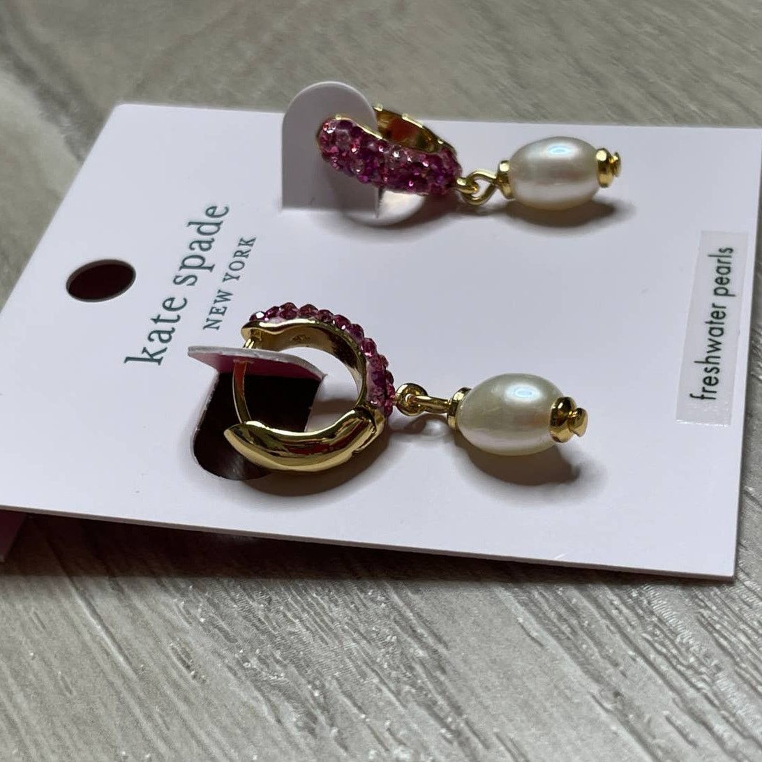 Kate Spade Kate Spade Freshwater Pearl Pave Power Huggies Earrings Size ONE SIZE - 4 Thumbnail