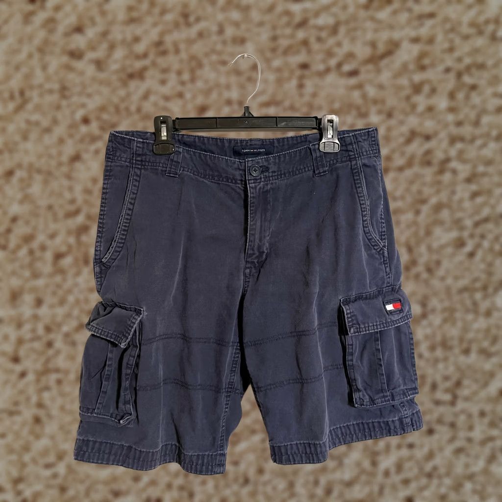Tommy Hilfiger Tommy Hilfiger Navy Blue Flat Front Military Style Cargo Shorts - Men's 33 Cargo Shorts, Navy, 33, Logo, Regular Fit Size US 34 / EU 50 - 1 Thumbnail