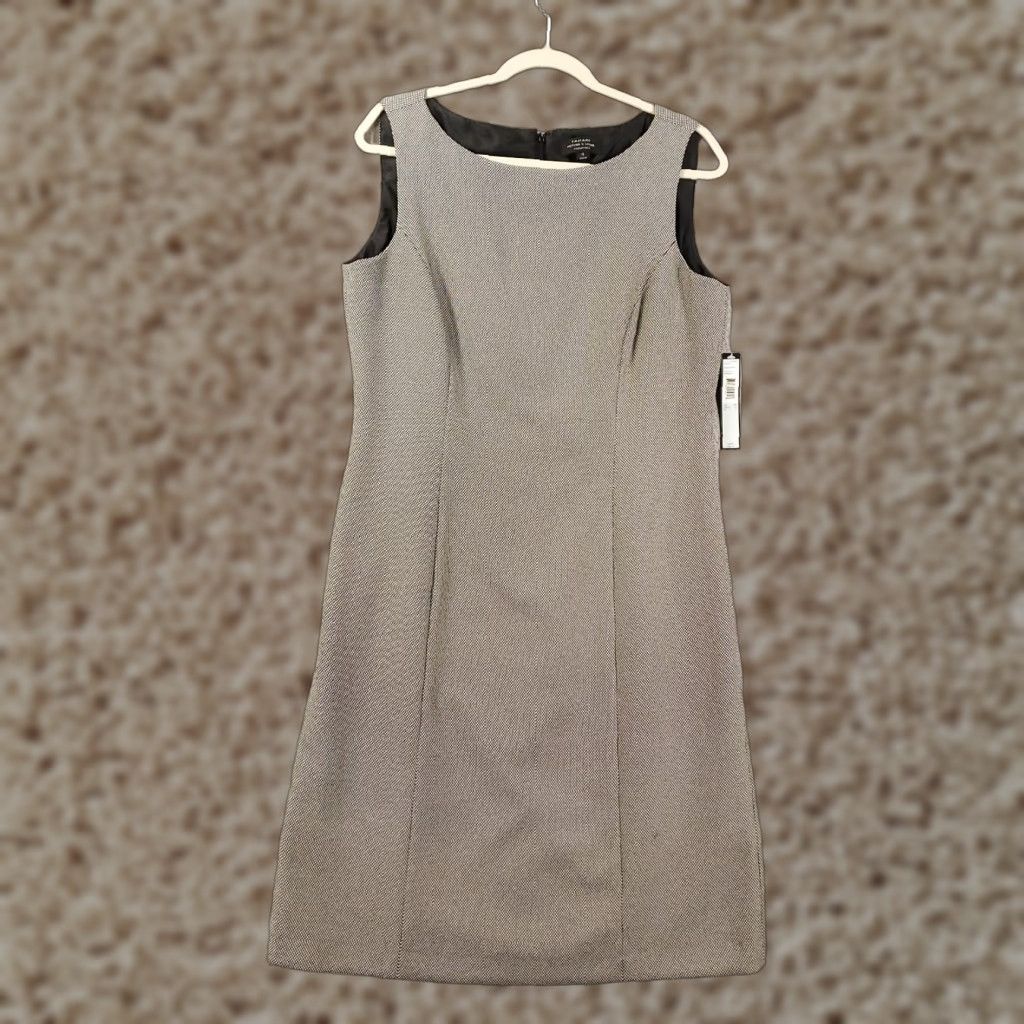 Vintage Tahari Dress Womens 10 Black White Micro Polka Dots Sheath Tank Dress Knee Length Sleeveless Polka Dot NWT Vintage No N/A Size L / US 10 / IT 46 - 1 Thumbnail