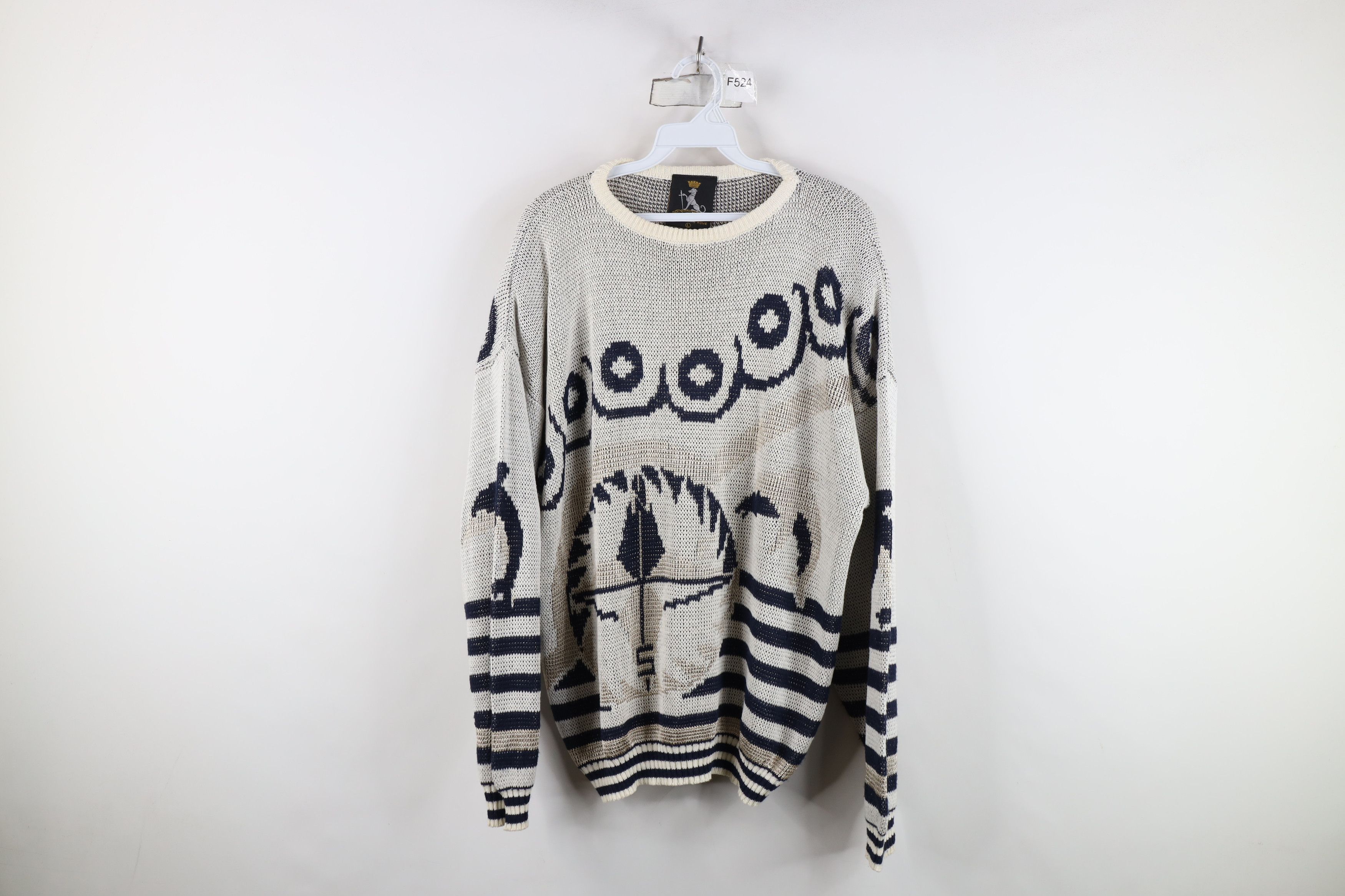 Vintage Vintage 90s Streetwear Dolphin All Over Print Knit Sweater Size L / US 10 / IT 46 - 1 Thumbnail