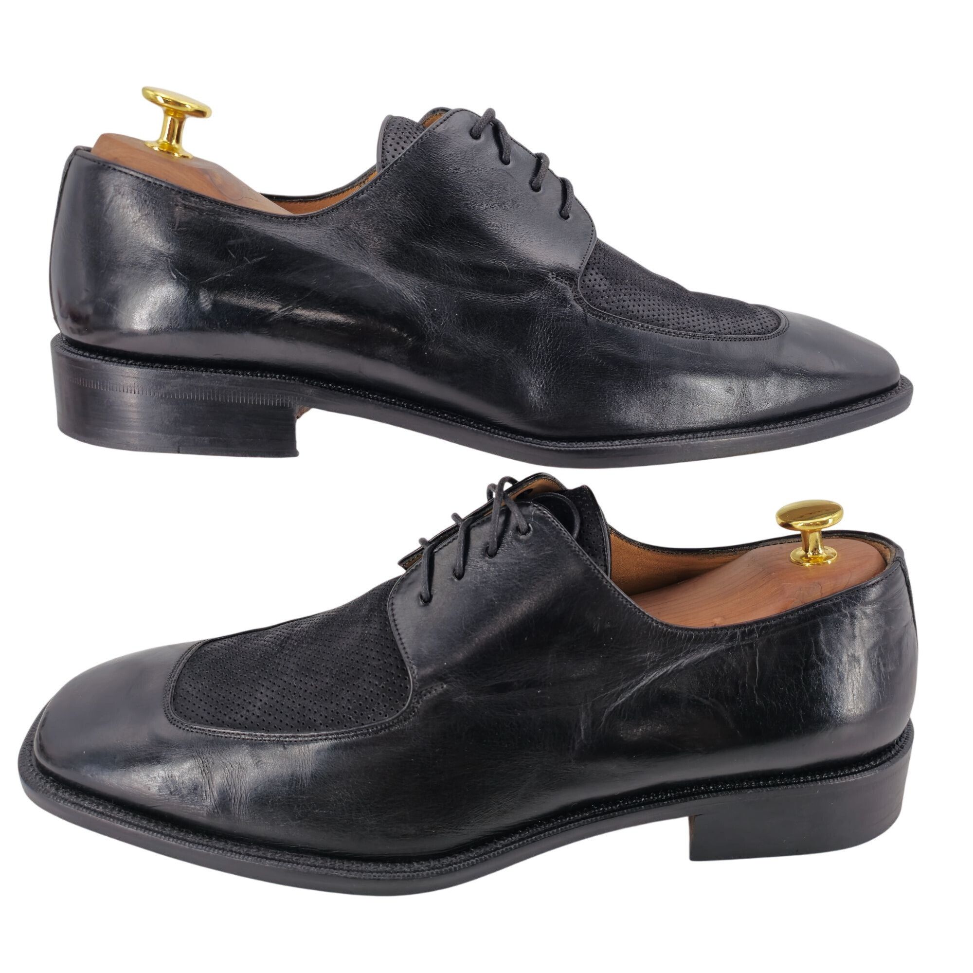 Mezlan Mezlan Spain Mens 12 Black Leather Suede Dress Shoes Derby Size US 12 / EU 45 - 7 Thumbnail