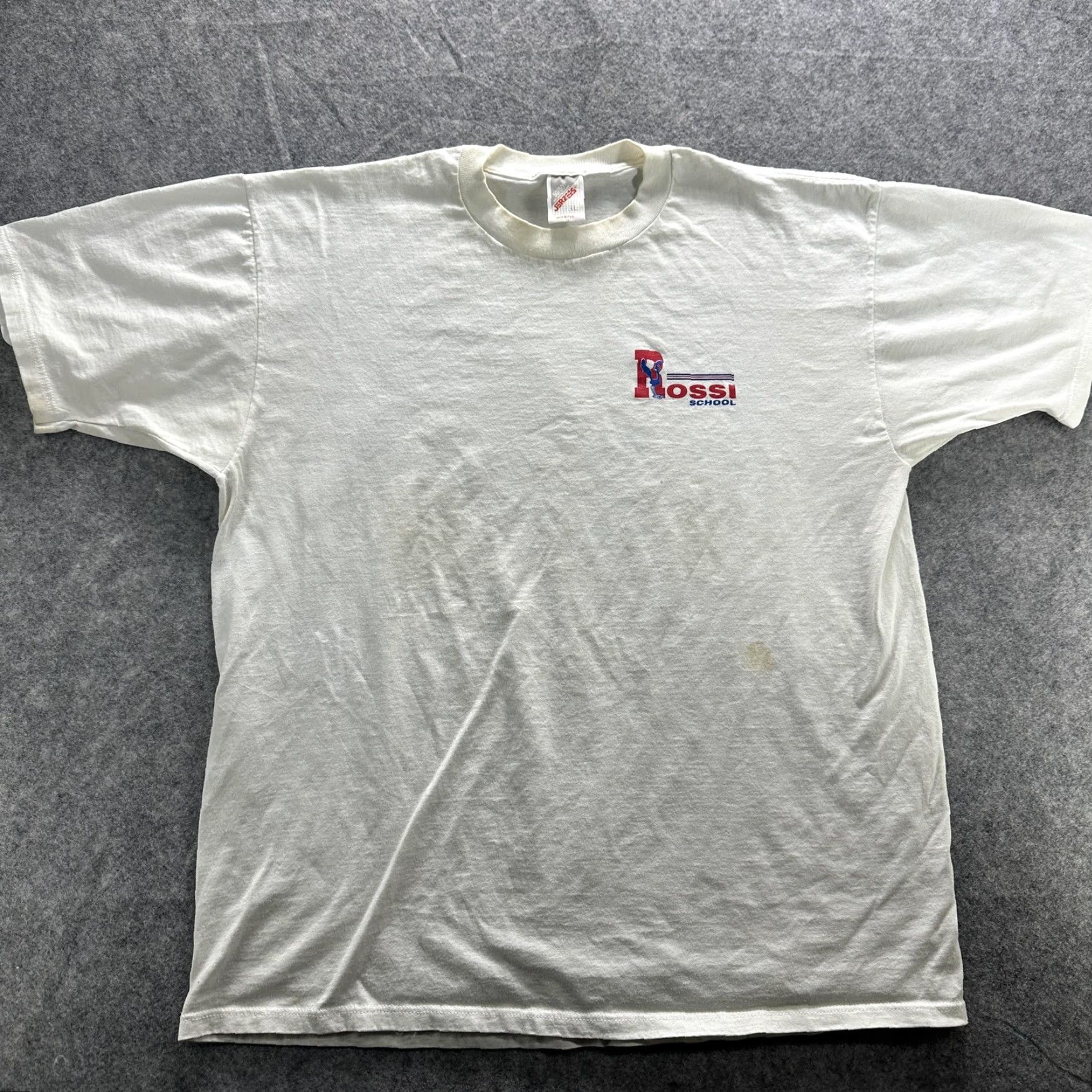 Jerzees VINTAGE Rossi School Shirt Mens Large White Jerzees 50/50 Graphic Made USA 90s Size US L / EU 52-54 / 3 - 2 Thumbnail
