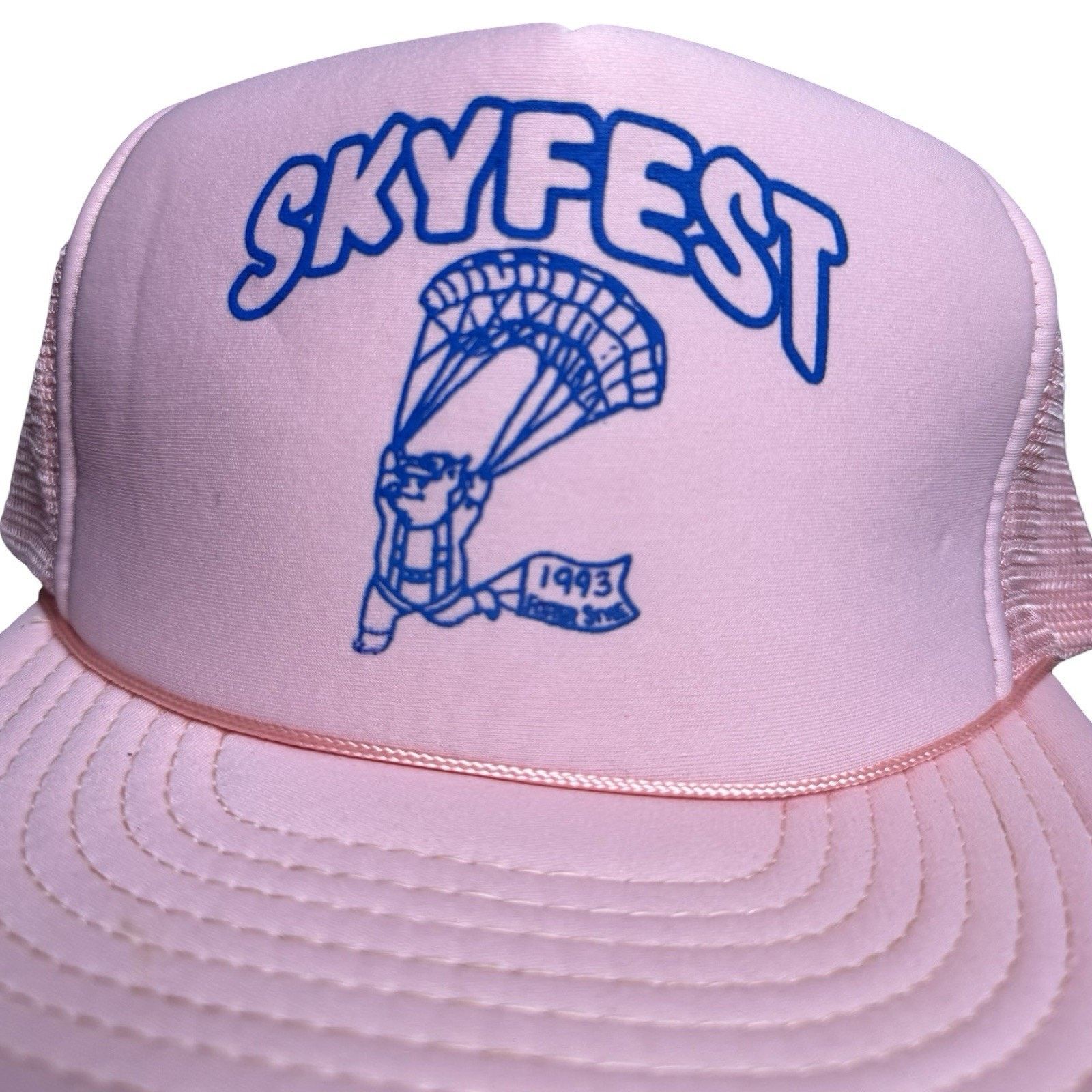 Vintage Vintage 1993 Sky Fest NY Pink Trucker Cap Mens OSFA Pig Size ONE SIZE - 3 Thumbnail