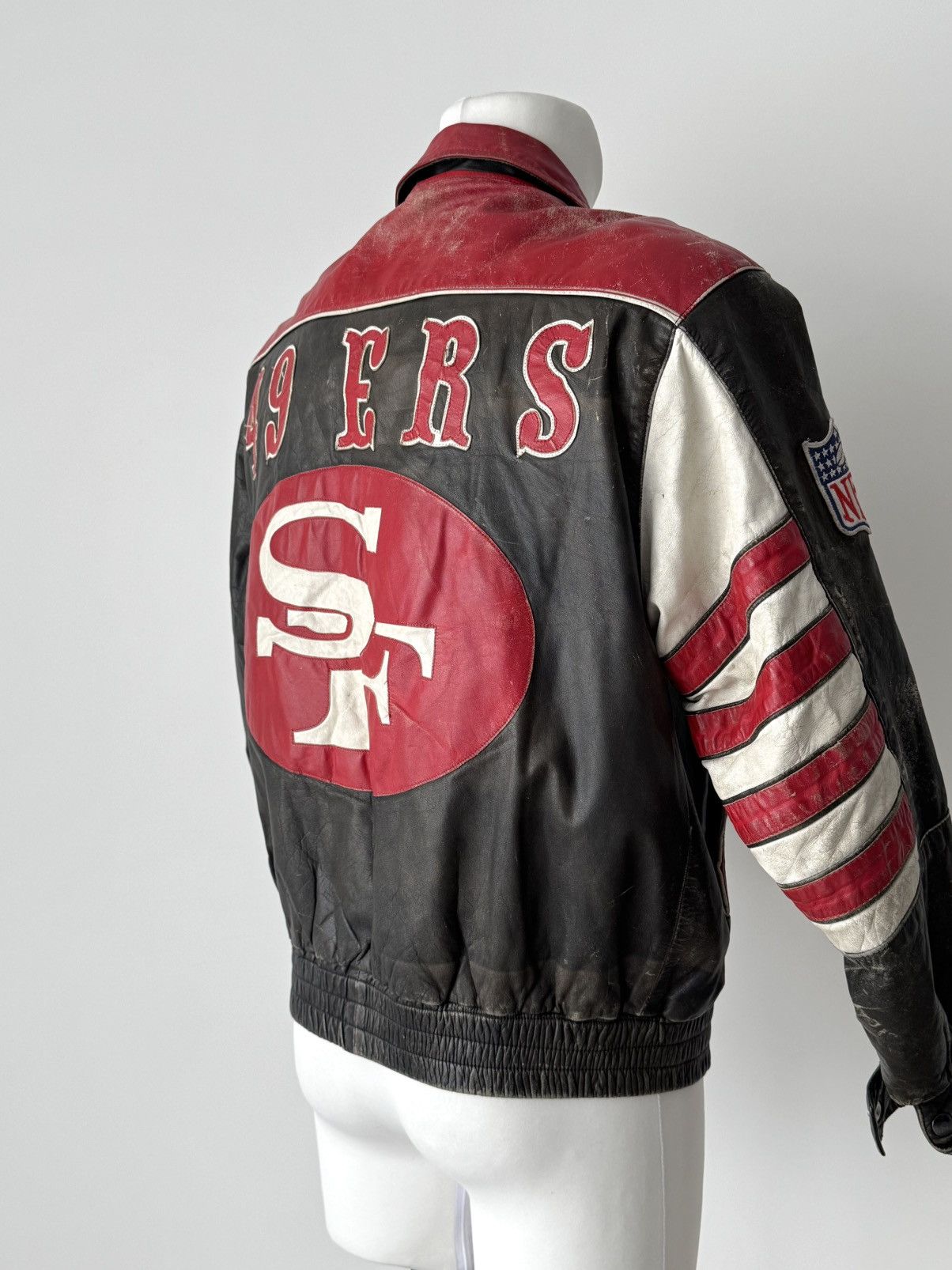 Vintage 90s NFL SF 49ers Jeff Hamilton Faded Leather Jacket