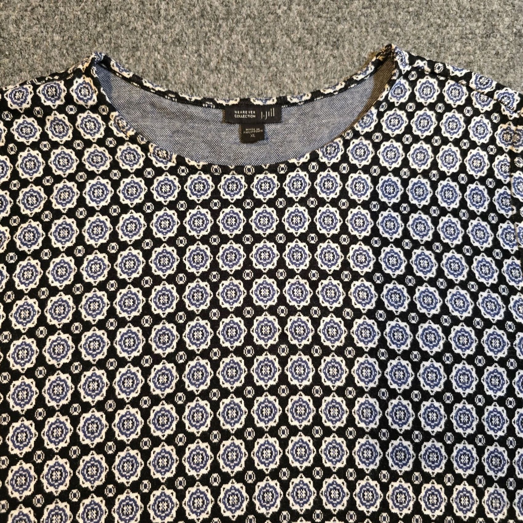 J. Jill J Jill Wearever Top Shirt Womens XL Black Blue Stretch Knit No Iron Casual Career Size XL / US 12-14 / IT 48-50 - 2 Thumbnail